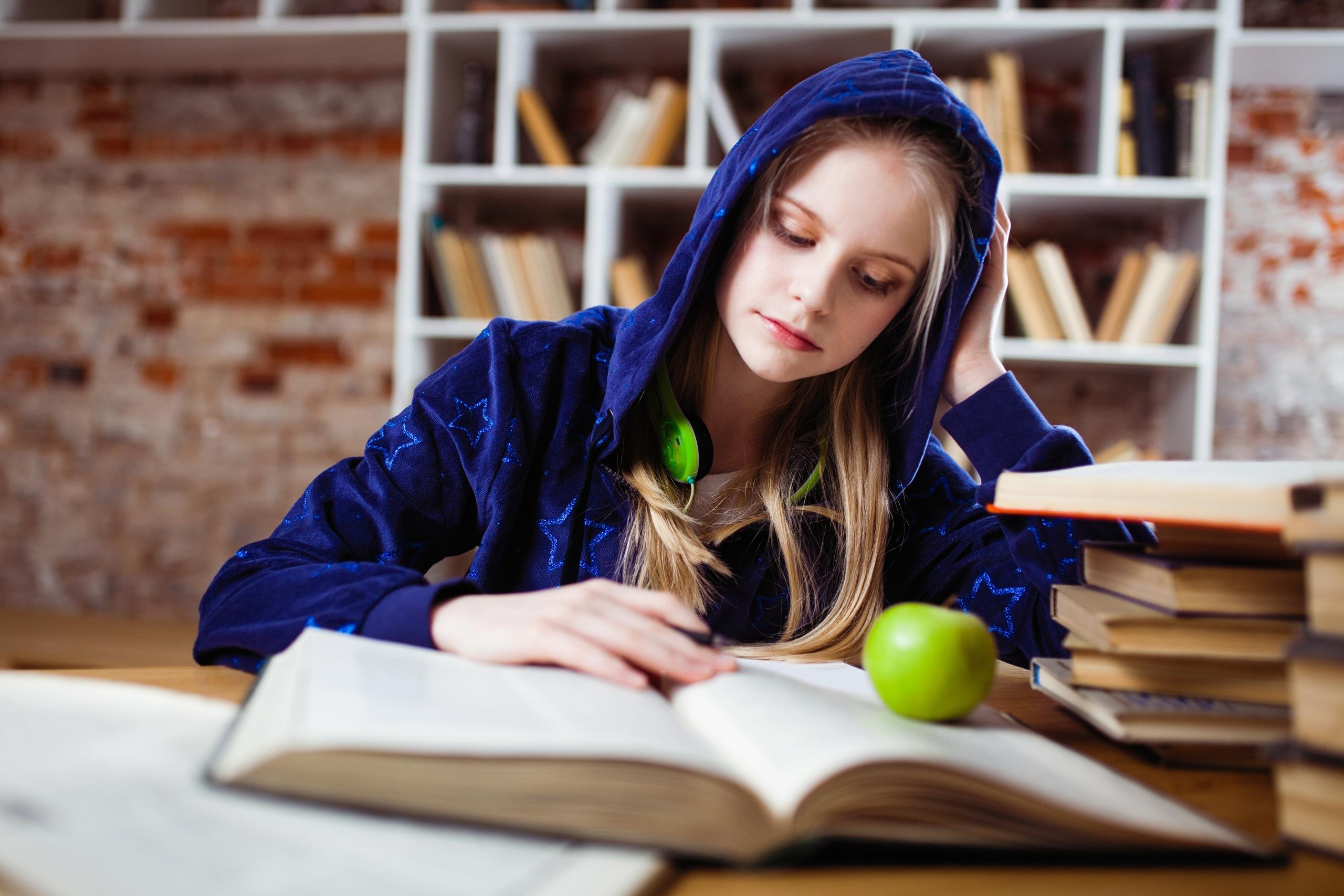 A girl revising for her chemistry exam