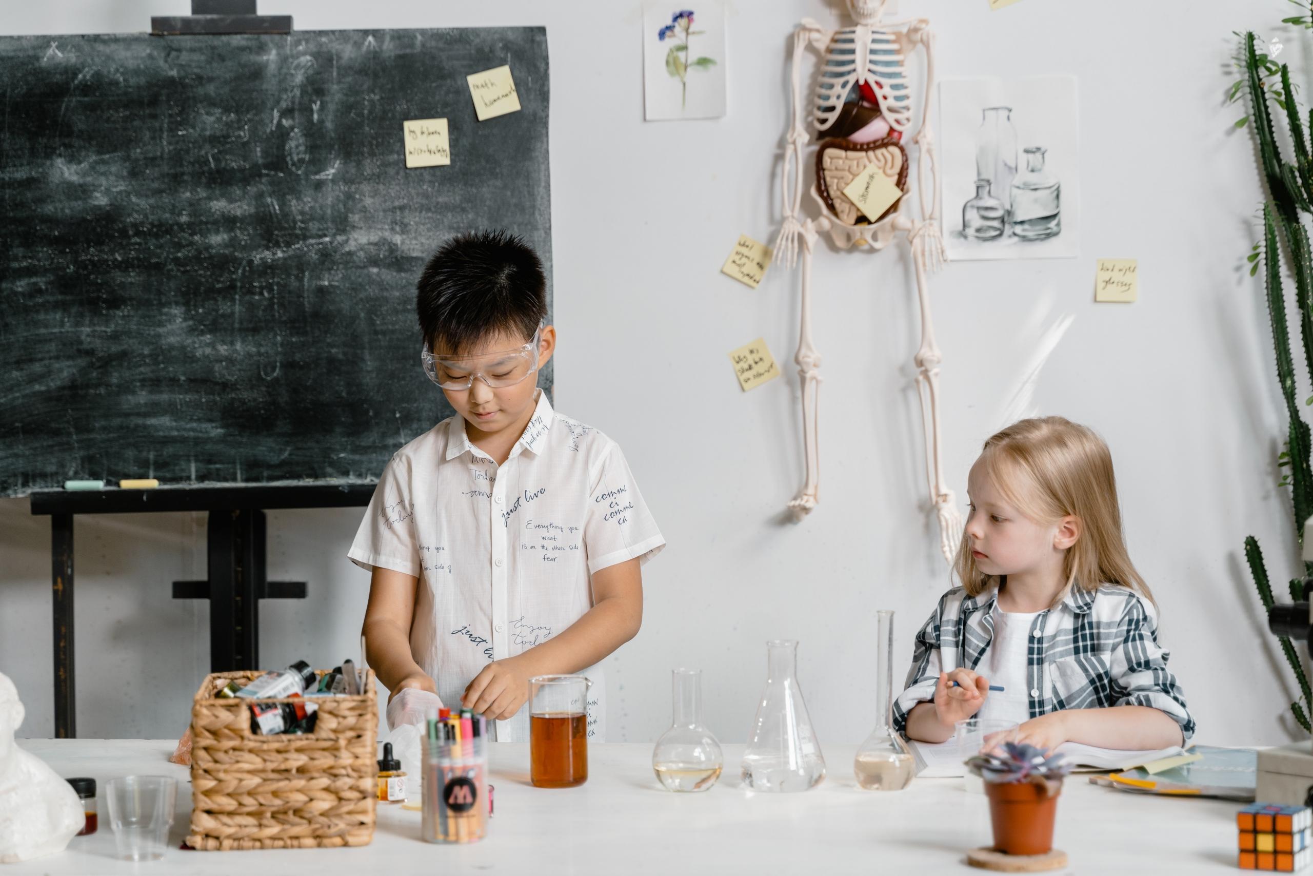 Children studying chemistry