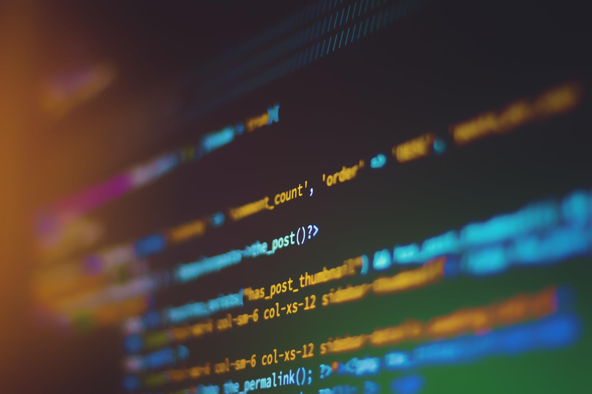 A shallow-focus photo of computer code on a screen.