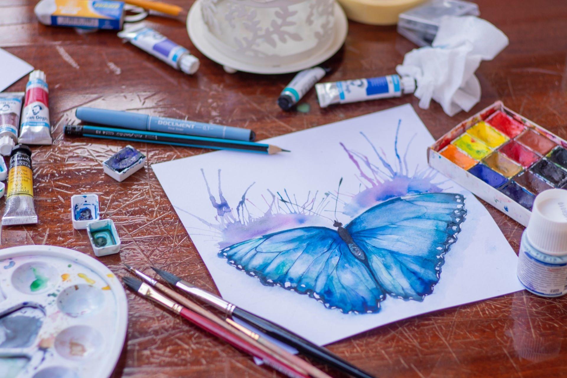 A watercolour painting of a butterfly.