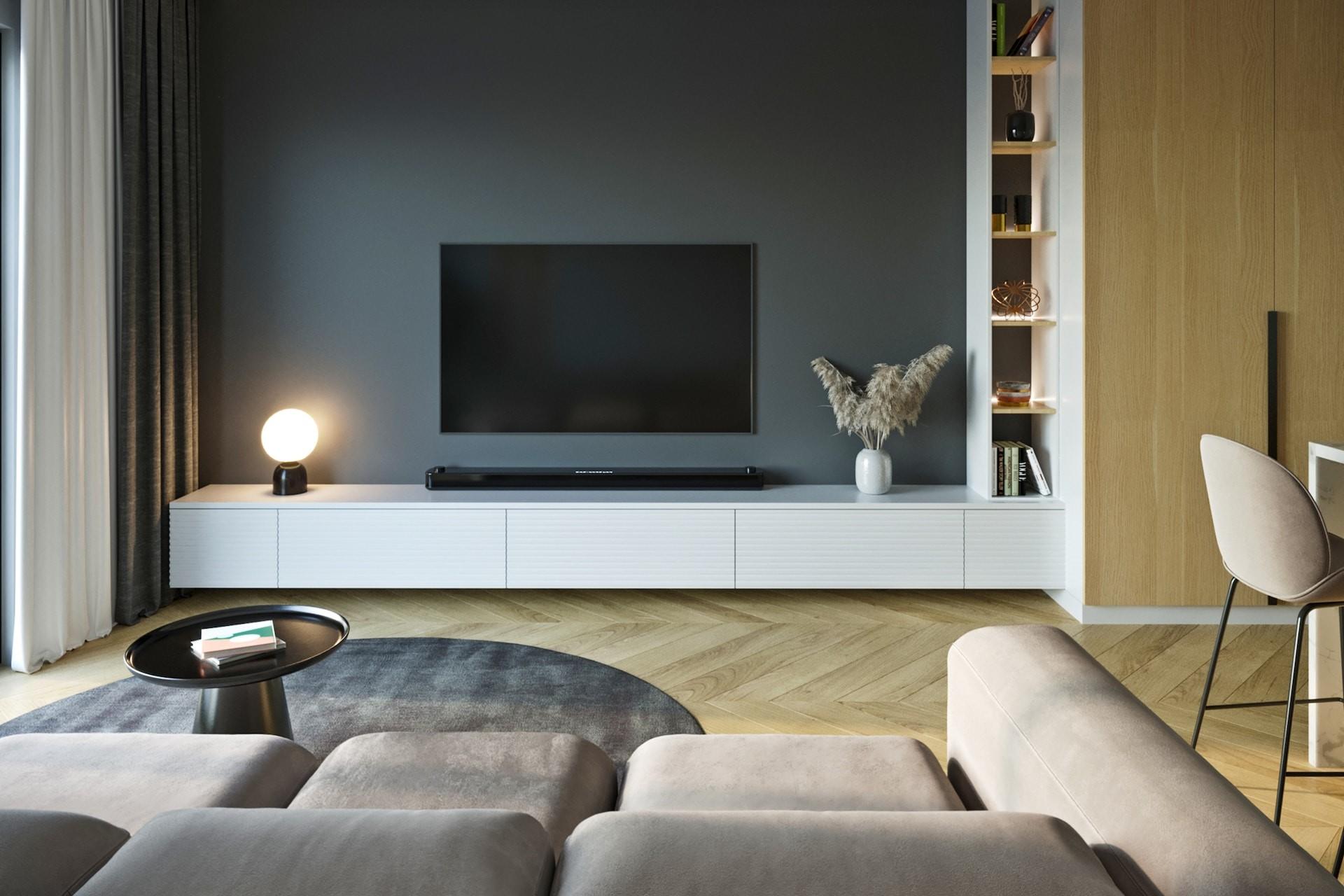 A TV in a living room.