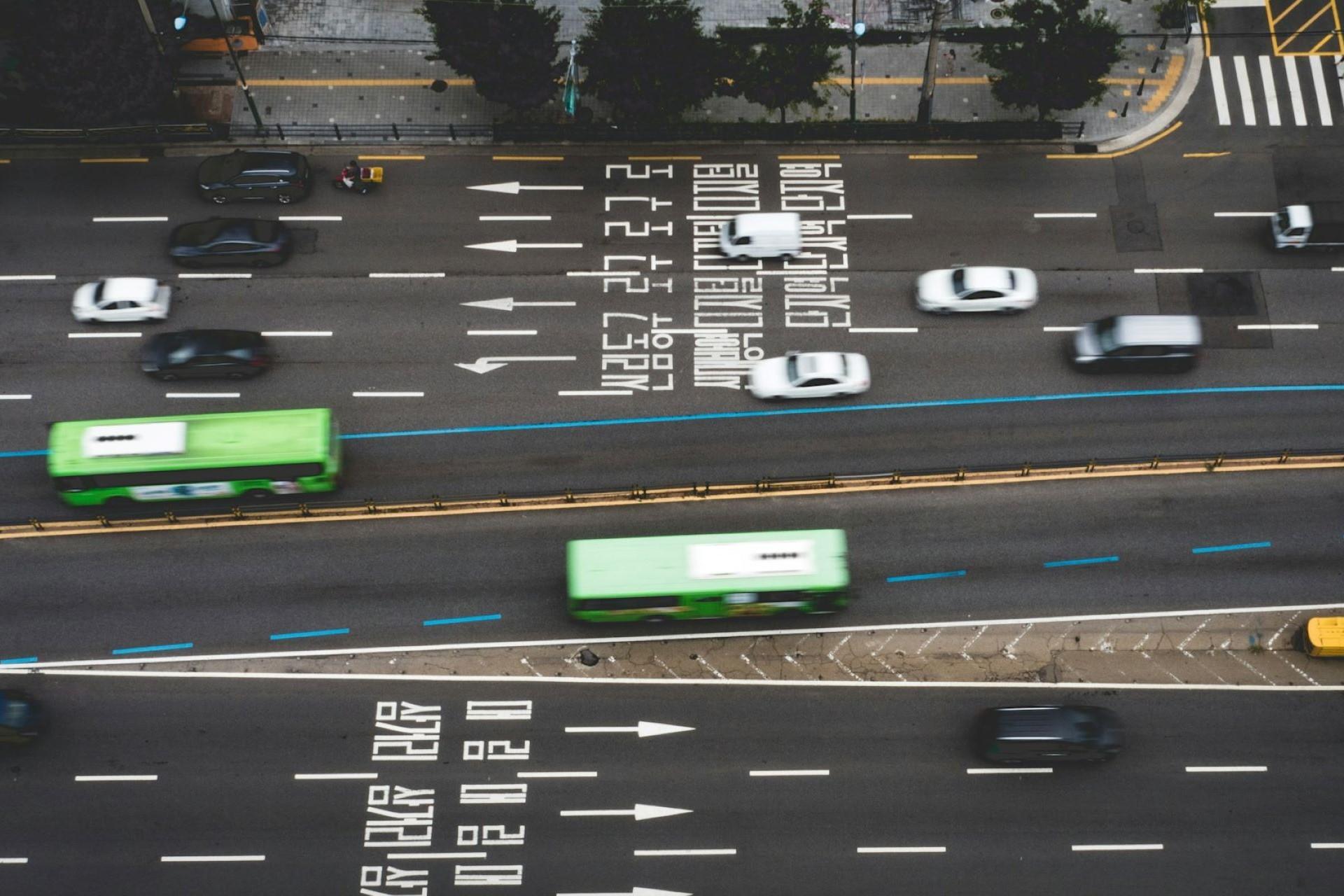 An aerial view of a street in South Korea.