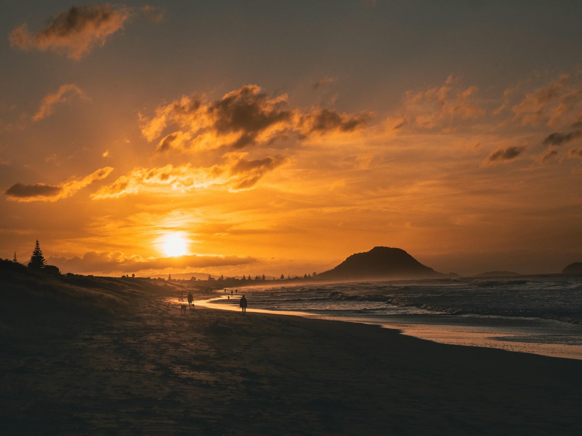 A sunset on the beach in Mount Maunganui, Tauranga, New Zealand.