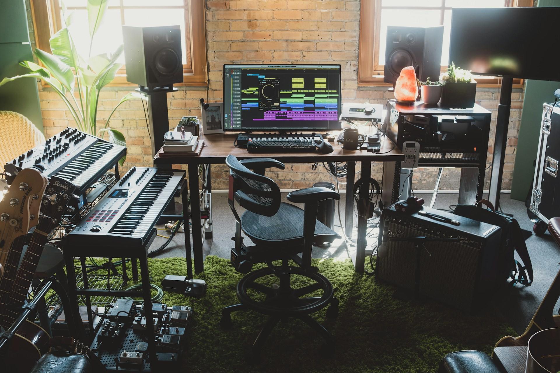 A home recording studio setup.