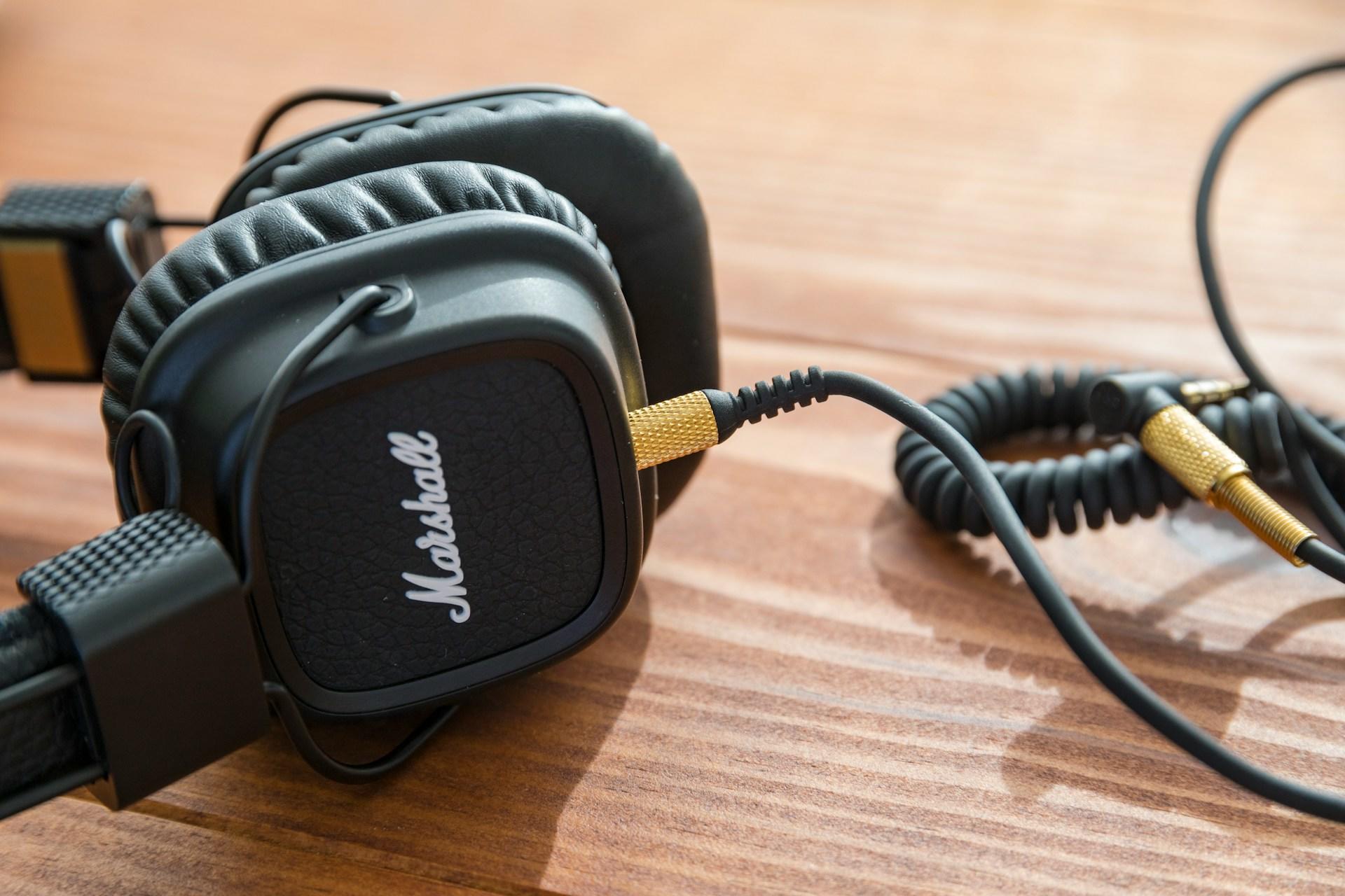 A closeup of Marshall headphones.