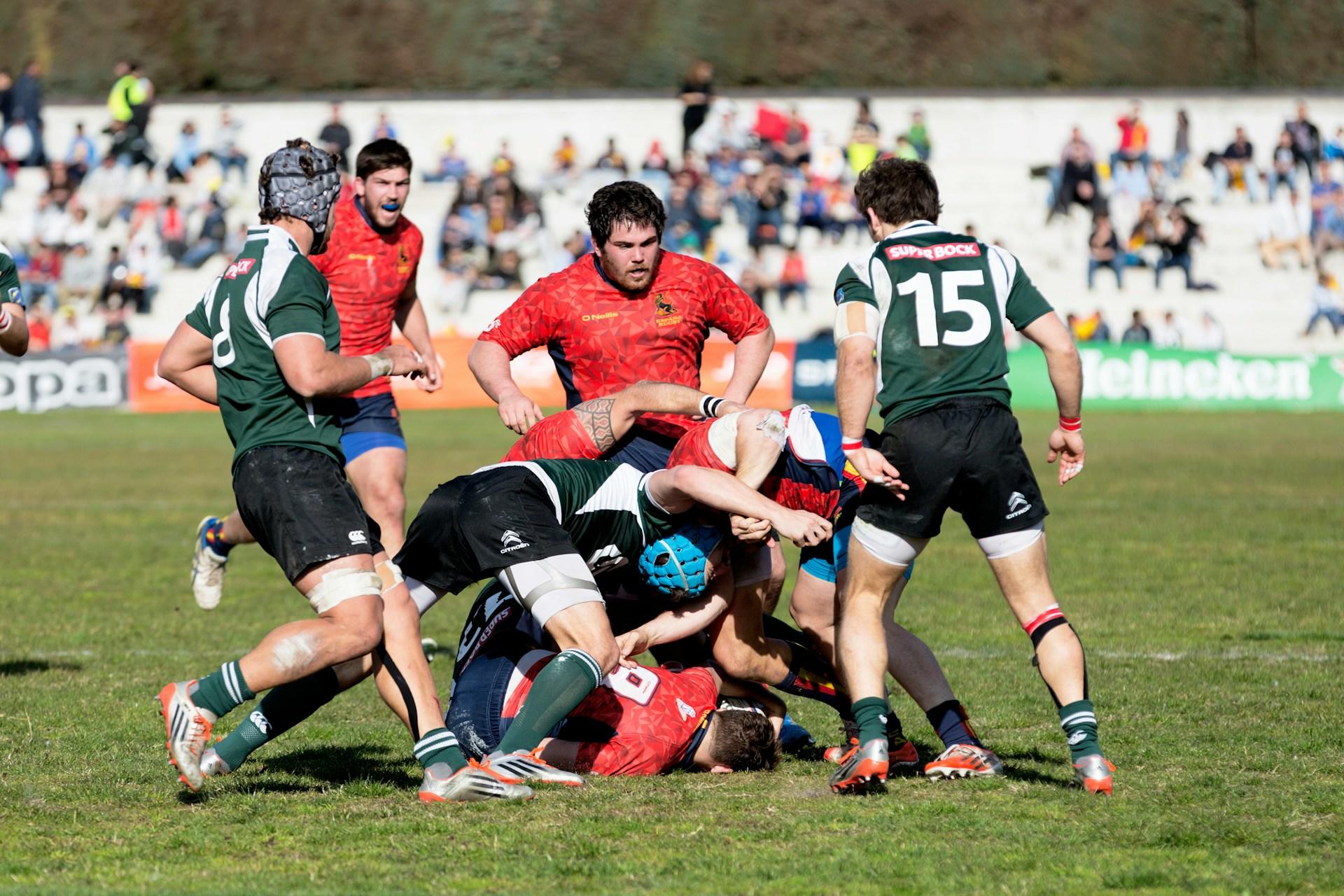 Rugby players in a match.