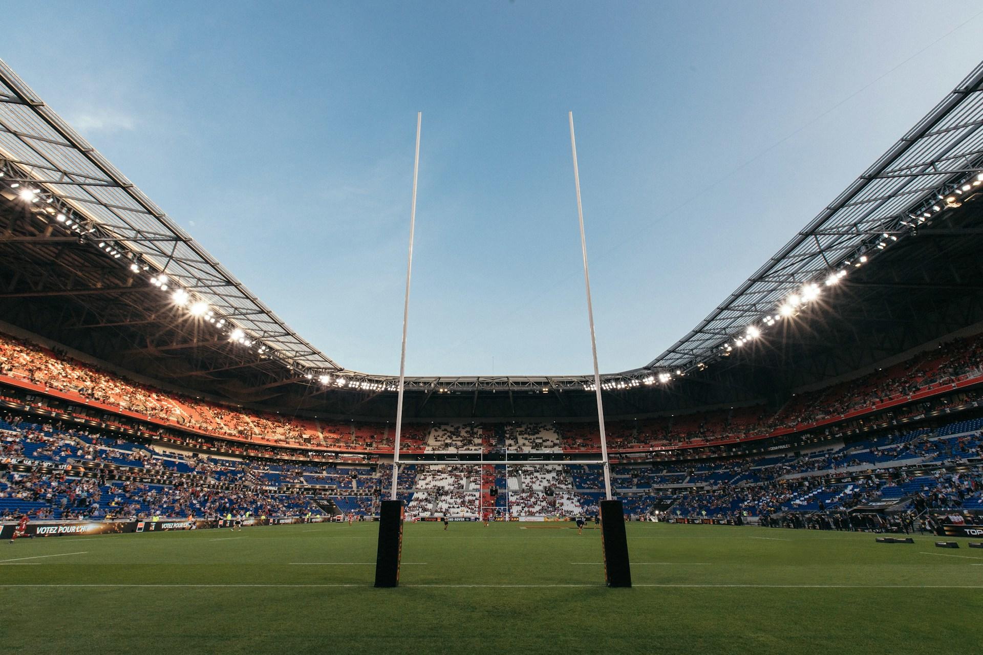 A stadium during a rugby match in France.
