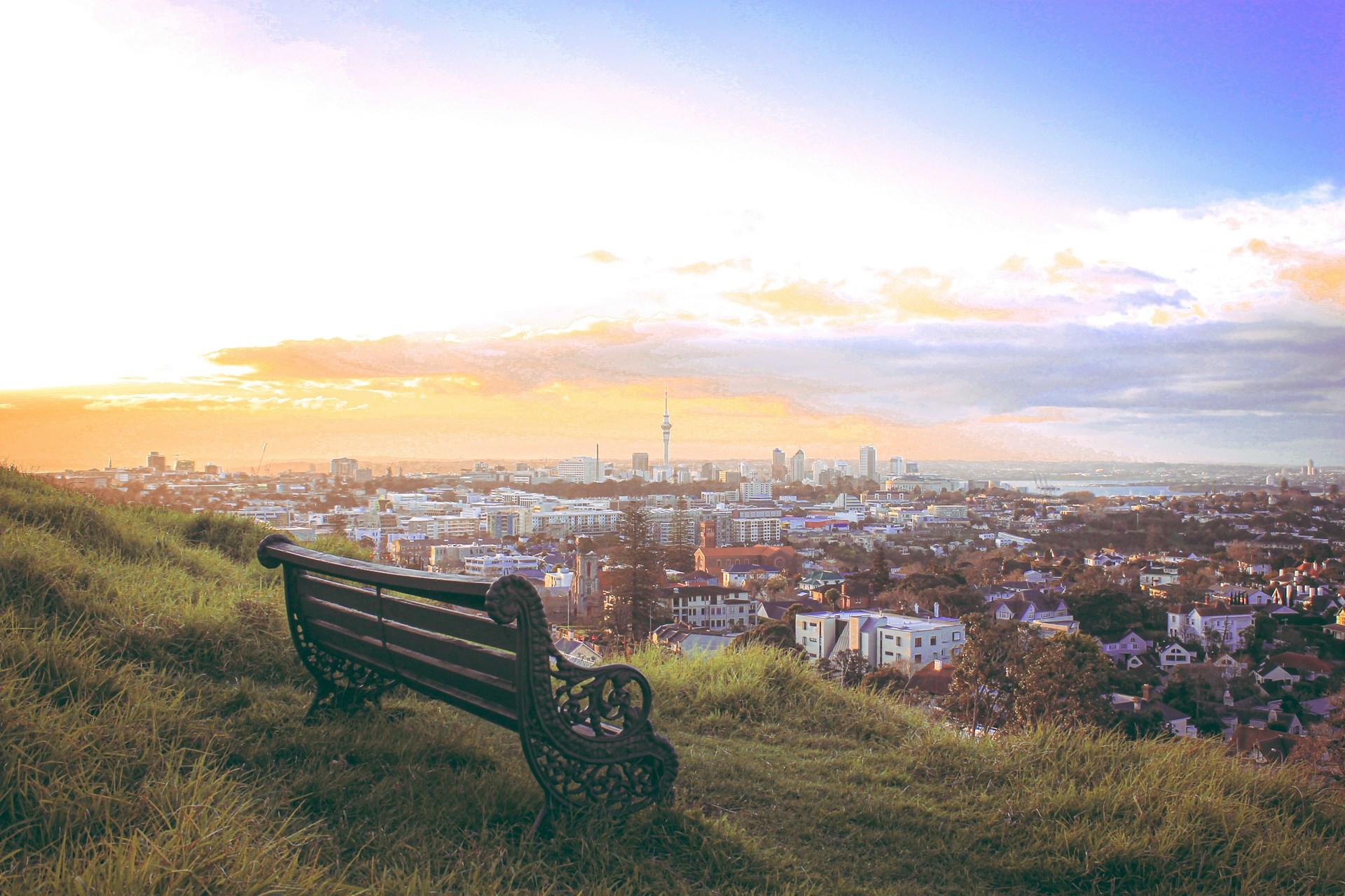 A view of Auckland over a hill.