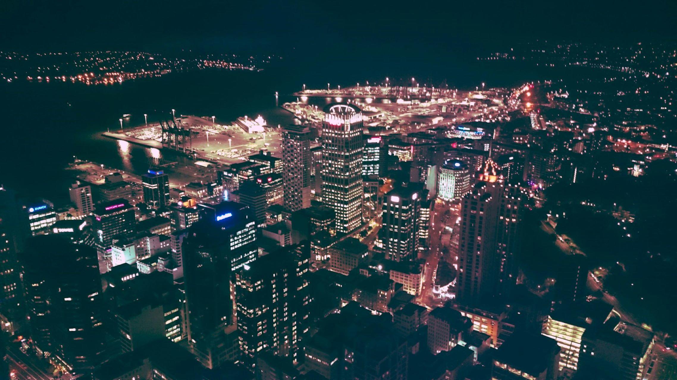 A view of Auckland at night.