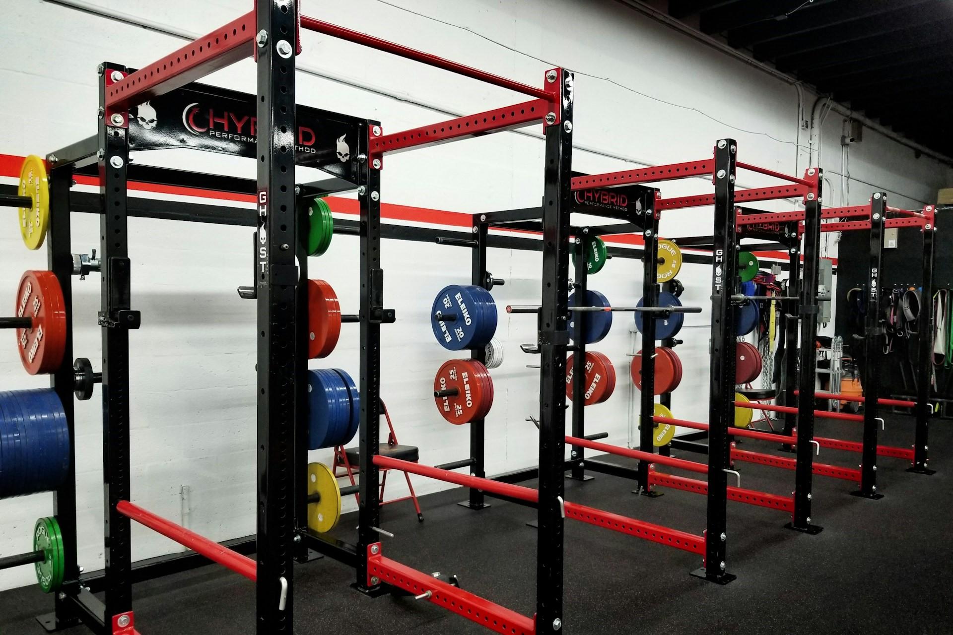 Weights in a gym.