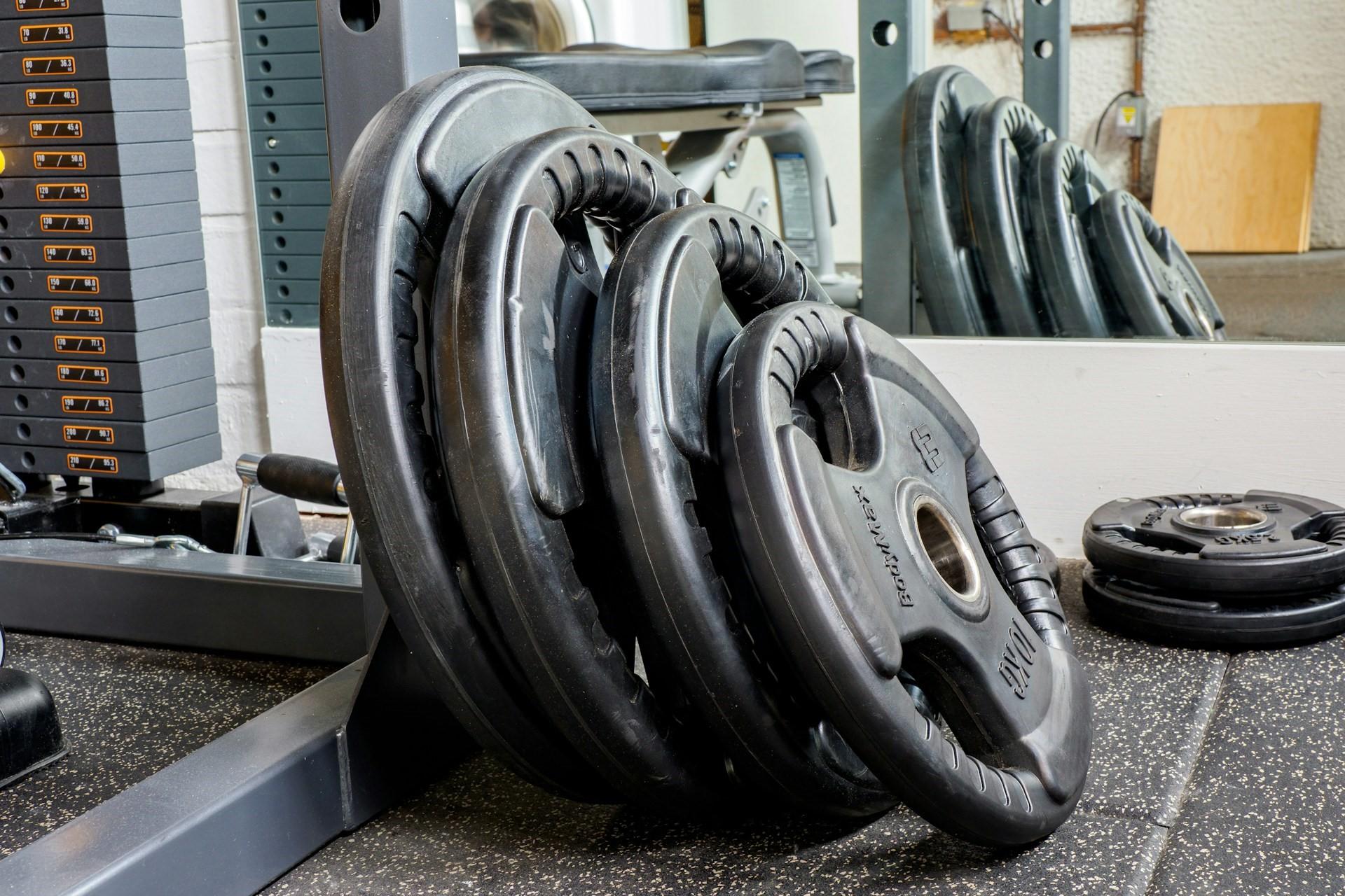 A set of weights for a barbell.