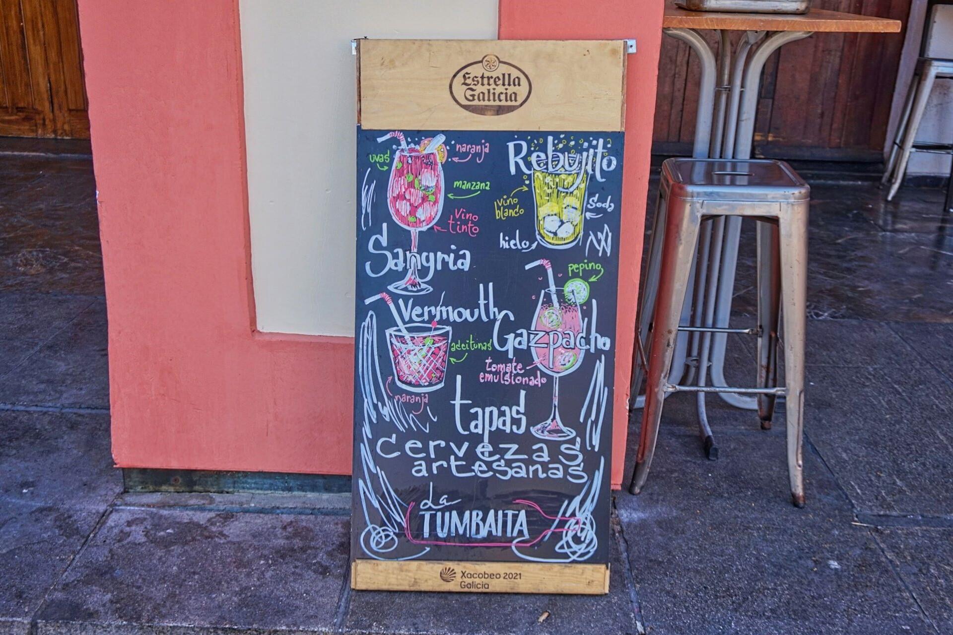 A drinks menu in Spain.