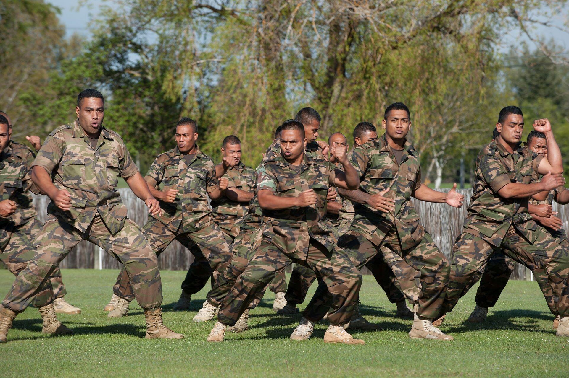 New Zealand military personnel performing a haka.