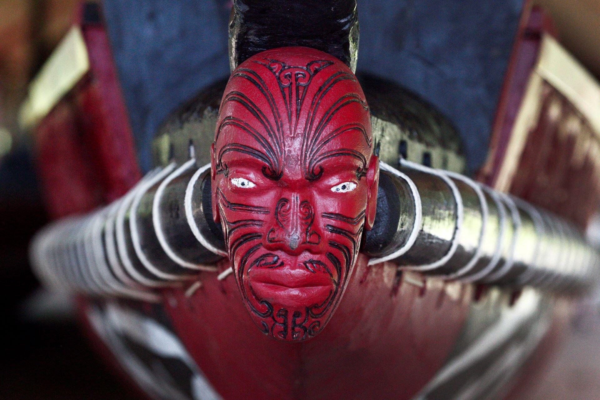 The front of a Maori canoe.