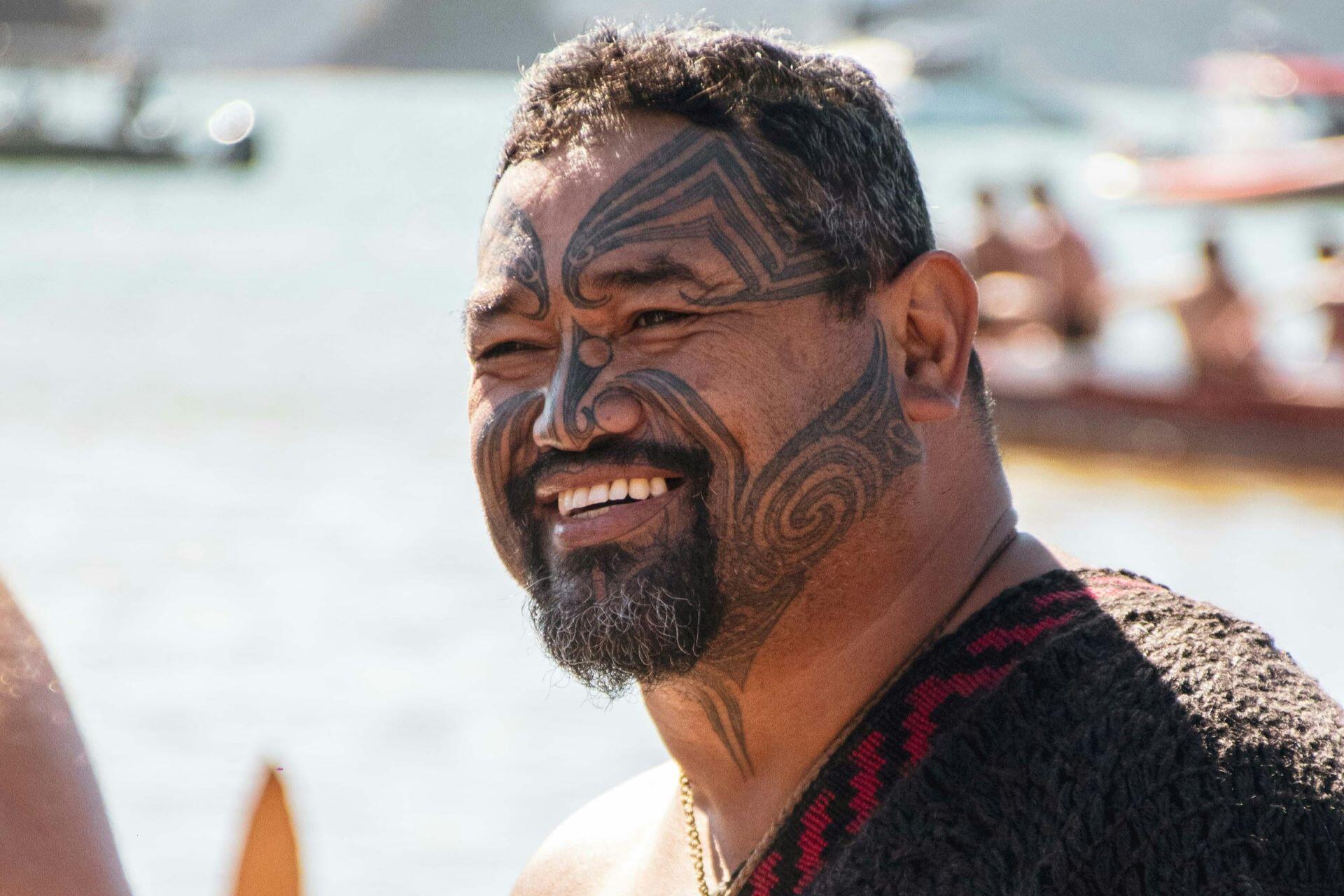 Māori man with facial moko in New Zealand