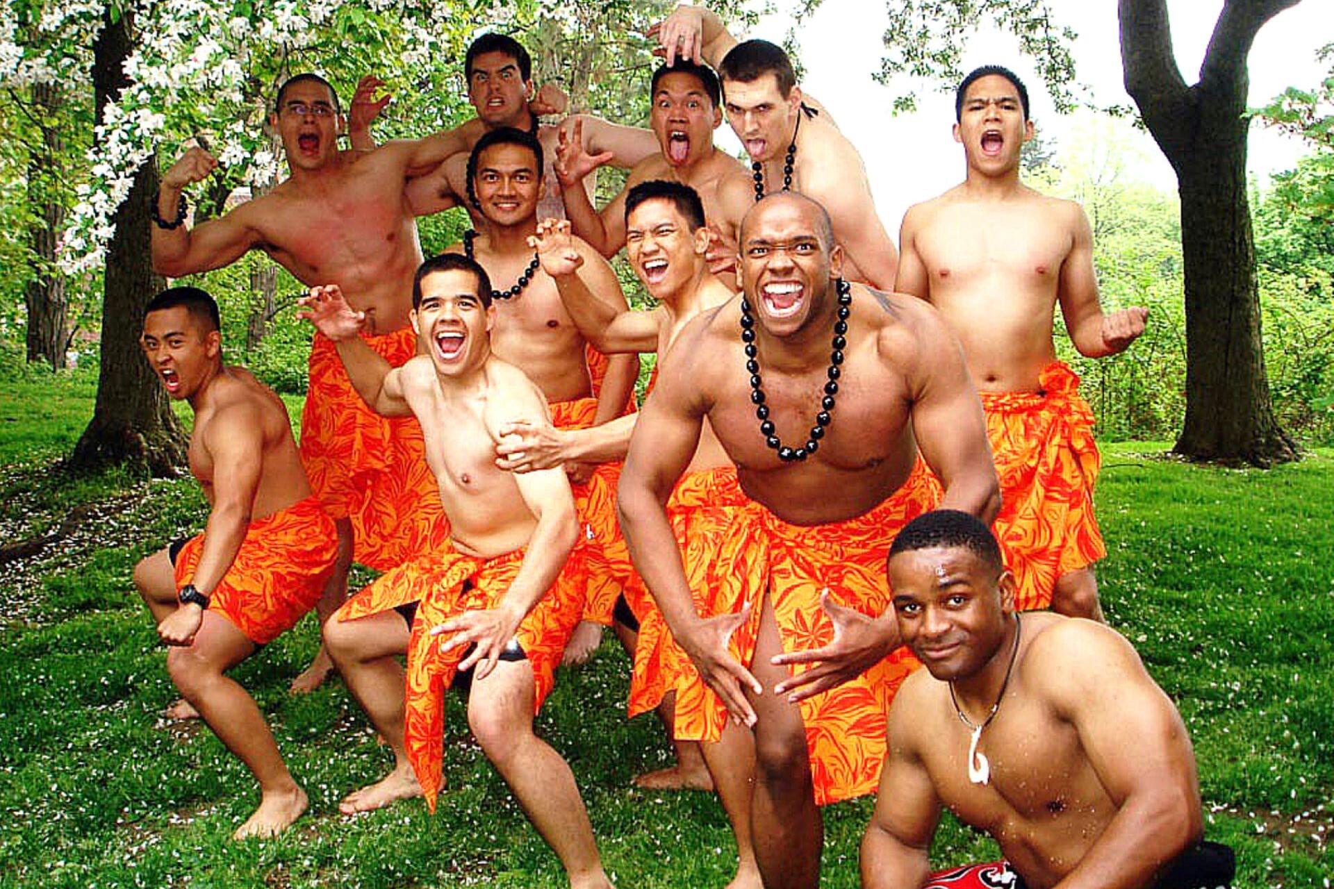 A group of people performing a haka.