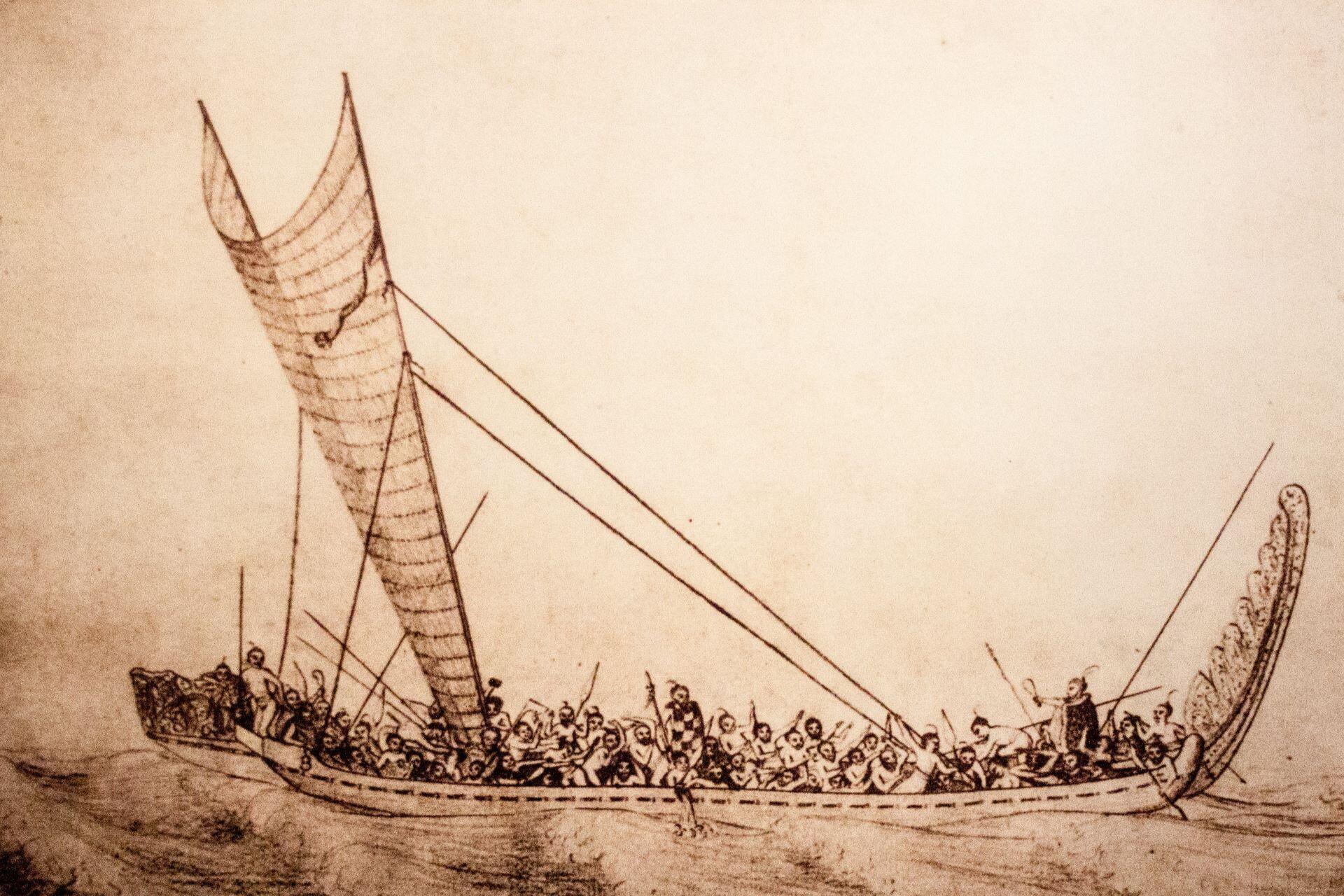 A traditional Maori war canoe.