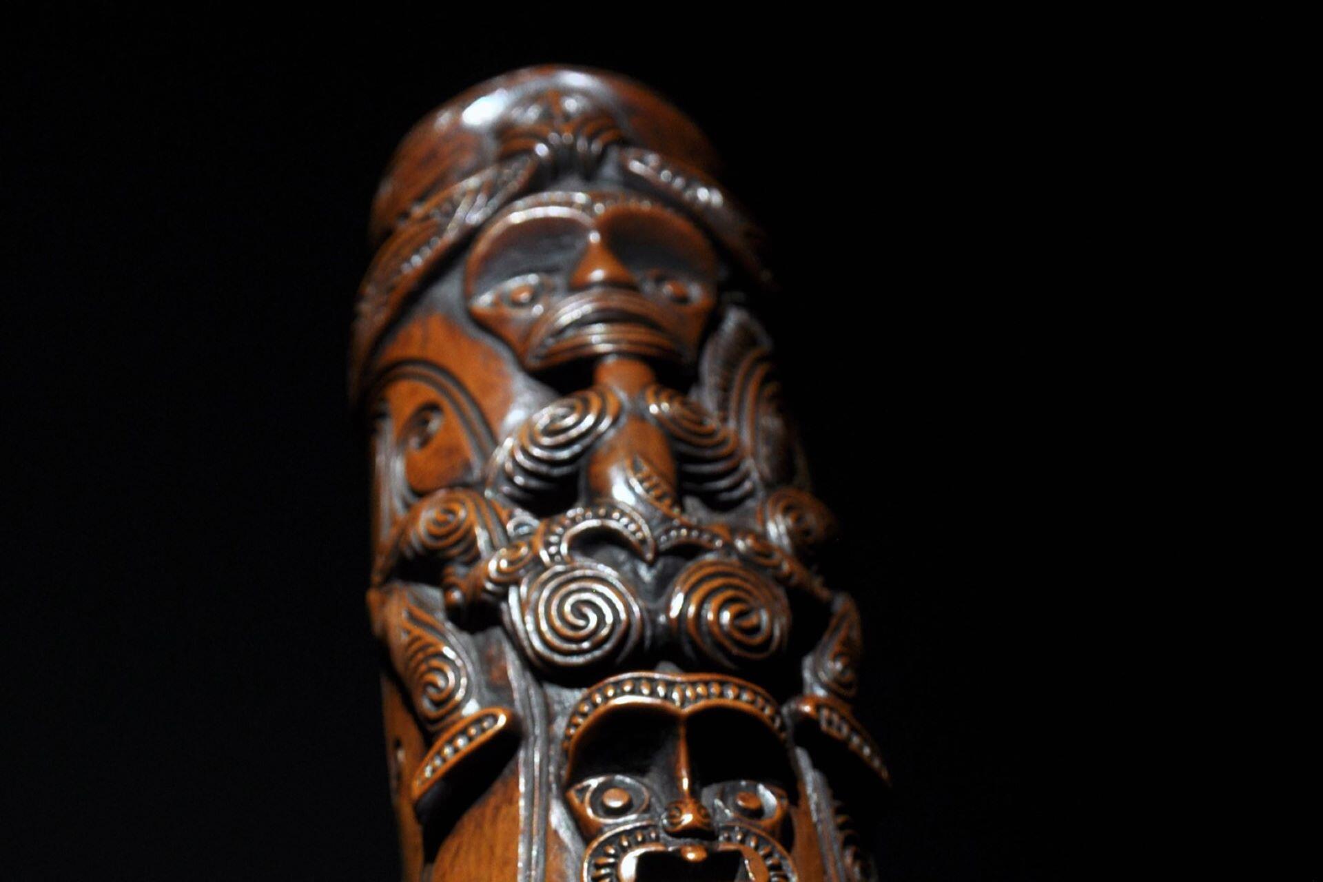 A closeup of a Maori flute.