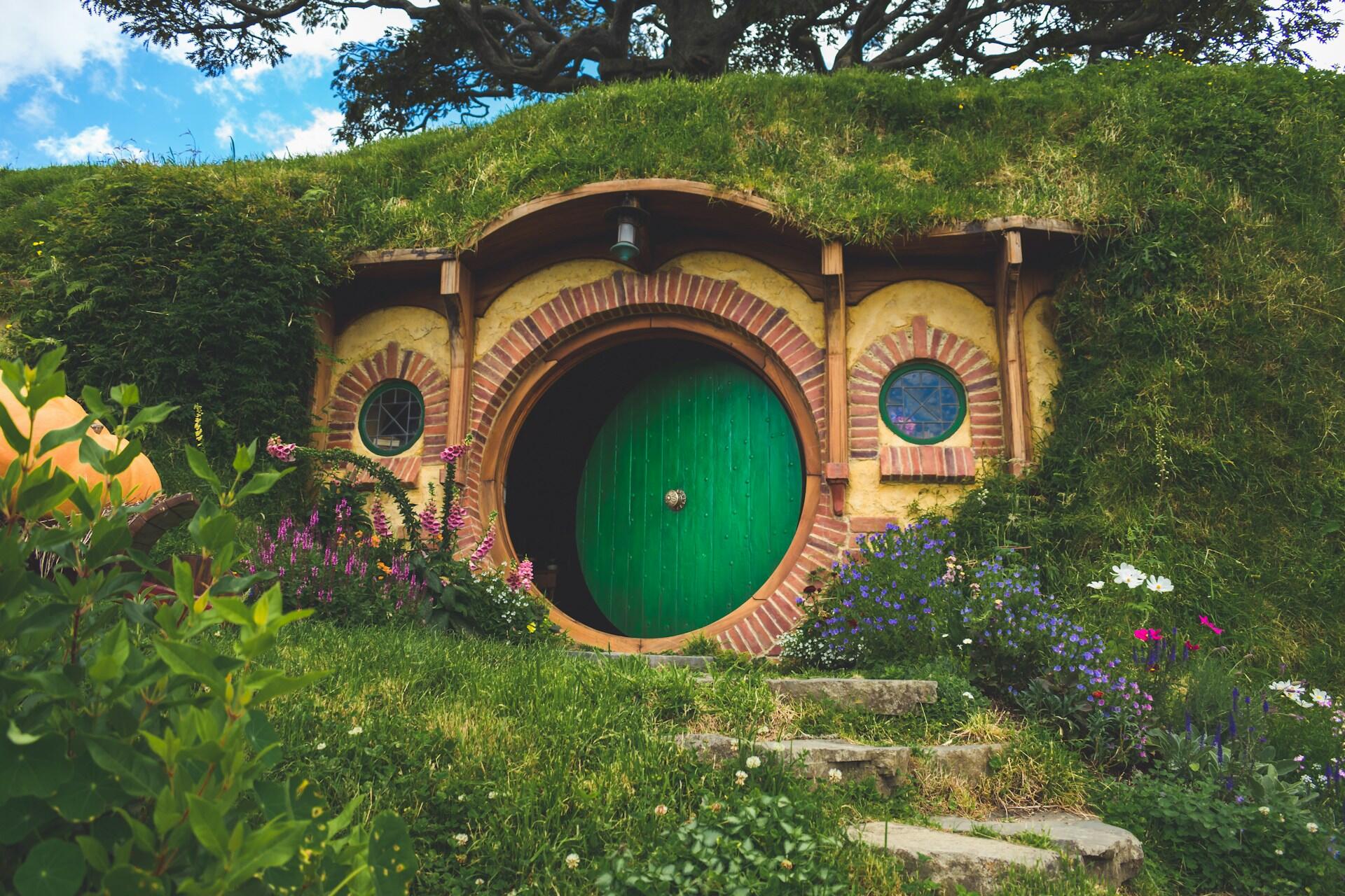 The front door of a Hobbit Hole in Hobbiton, New Zealand.