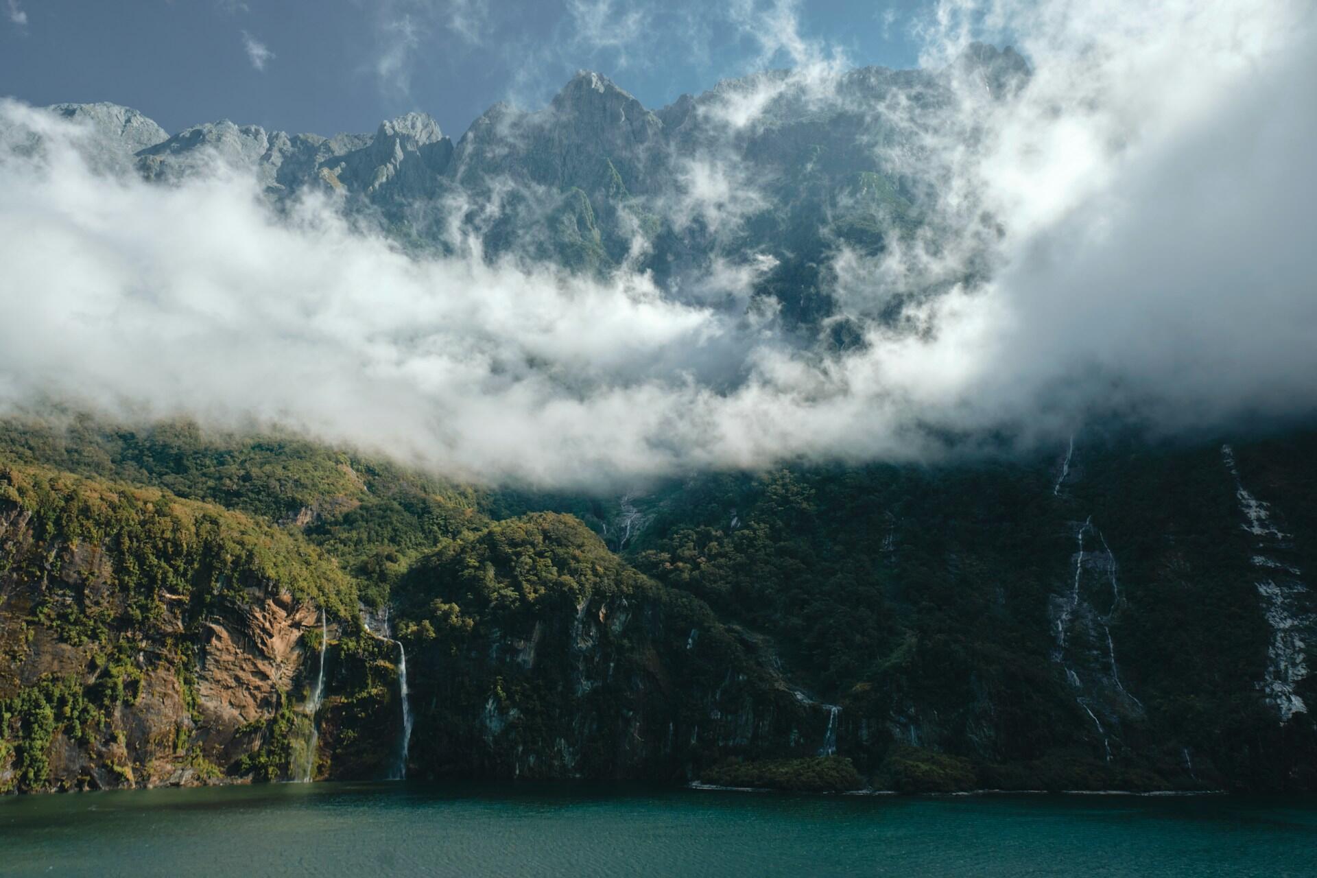 Clouds over Milton Sound, New Zealand.