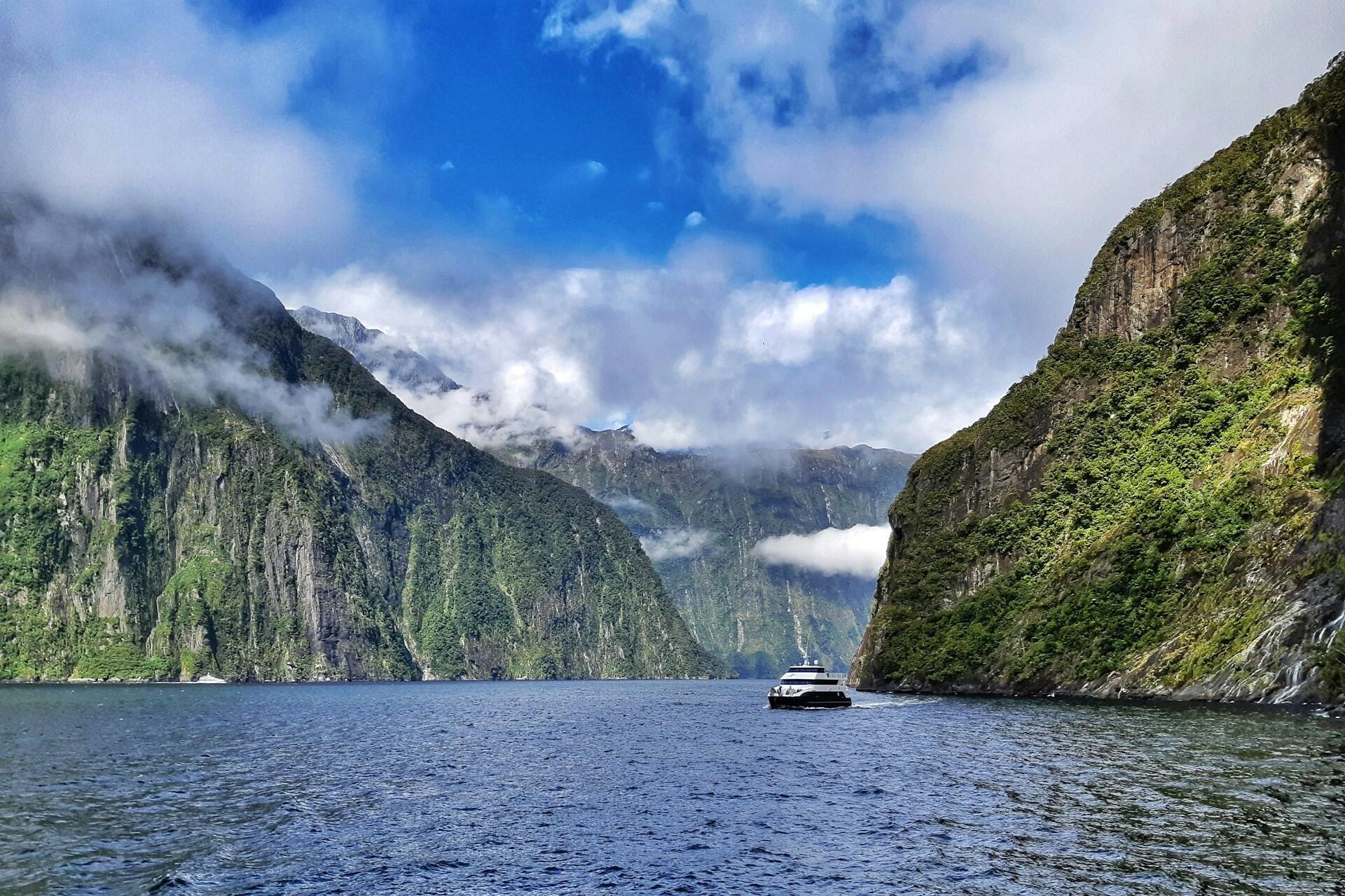A boat at Milton Sound, New Zealand.