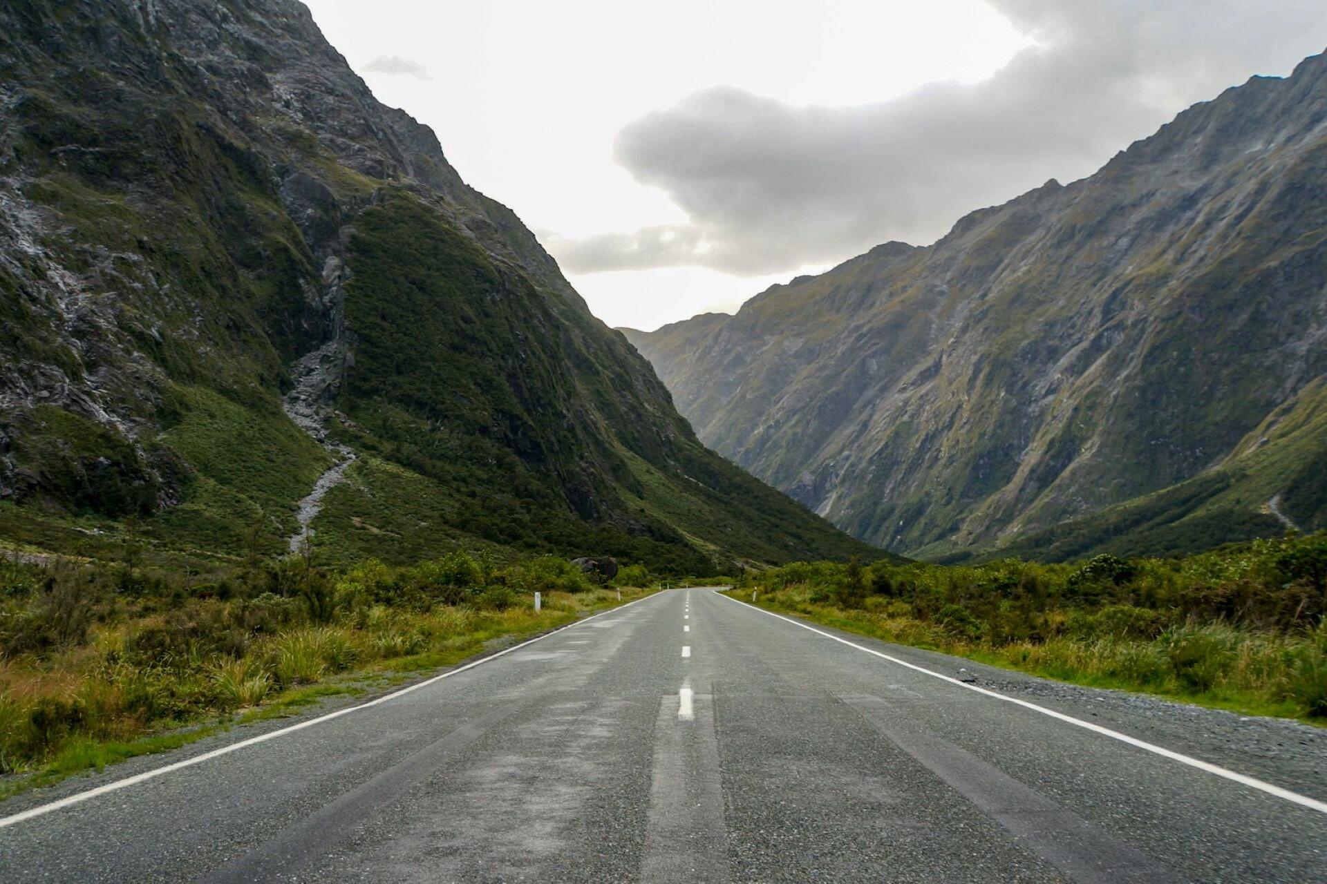 A road at Milton Sound, New Zealand.
