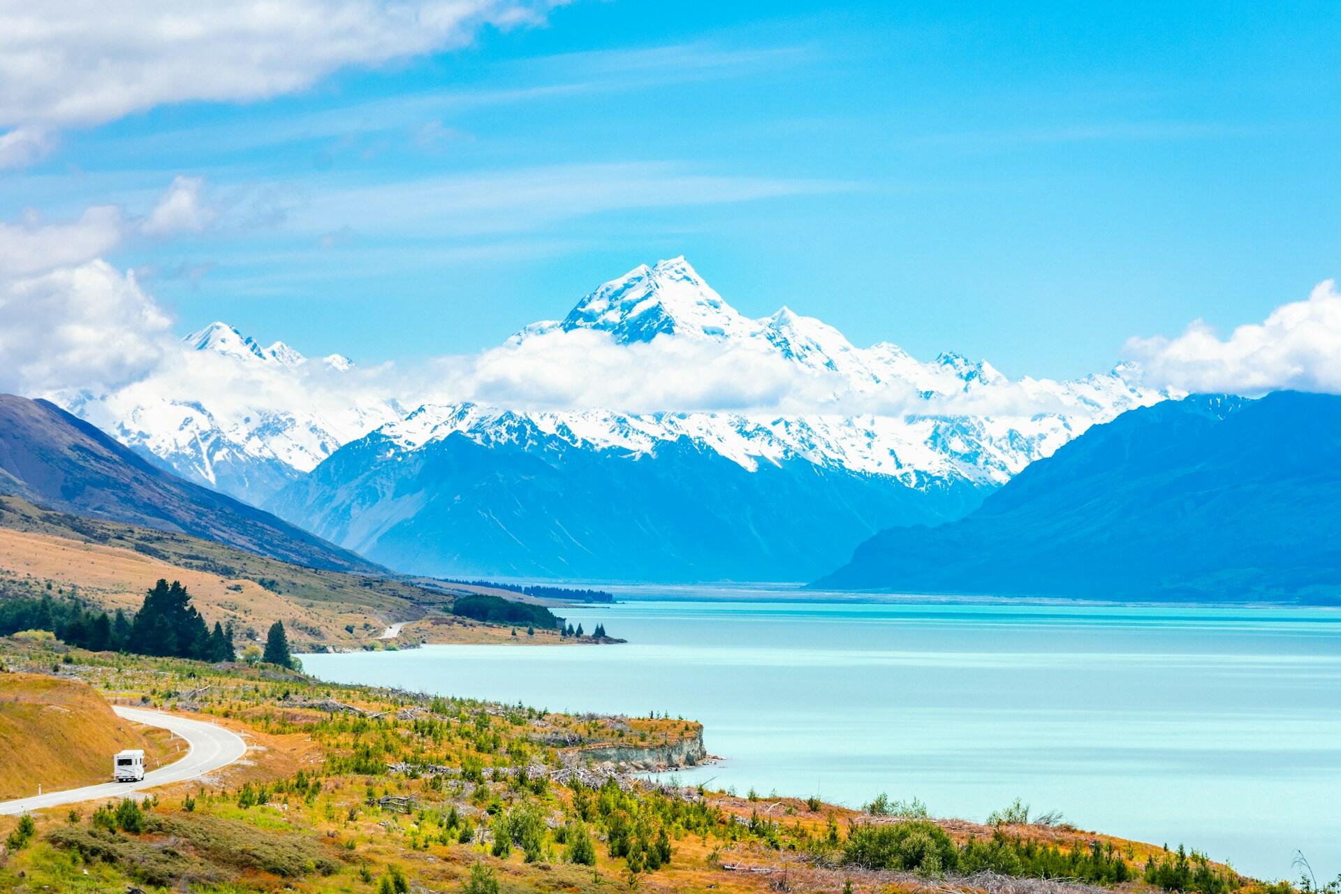 Mount Cook, New Zealand, on a sunny day.
