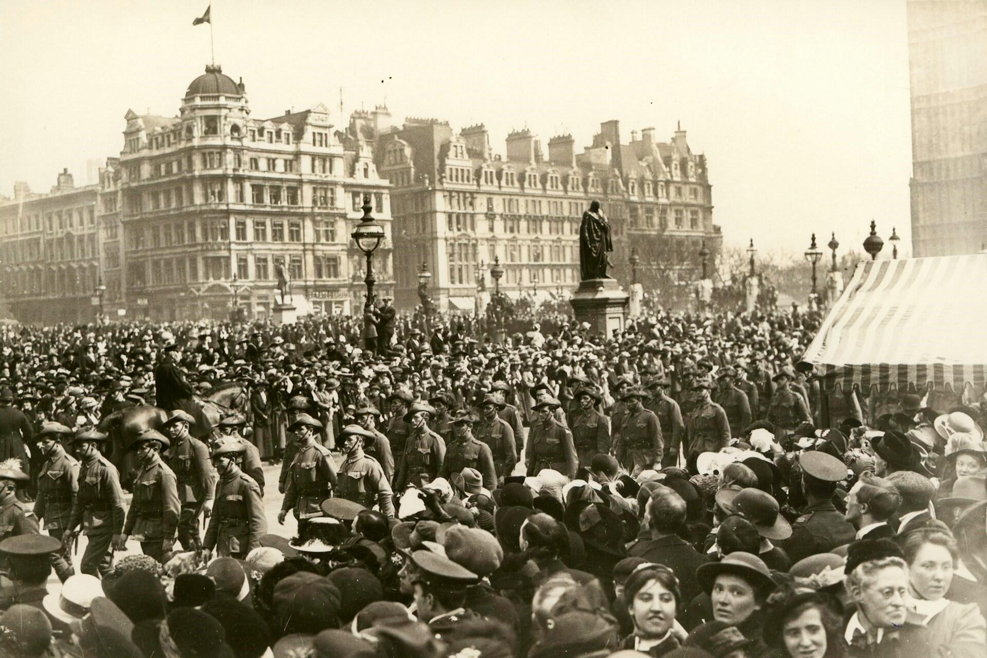 Australian servicemen at an Anzac Day celebration in London, England.