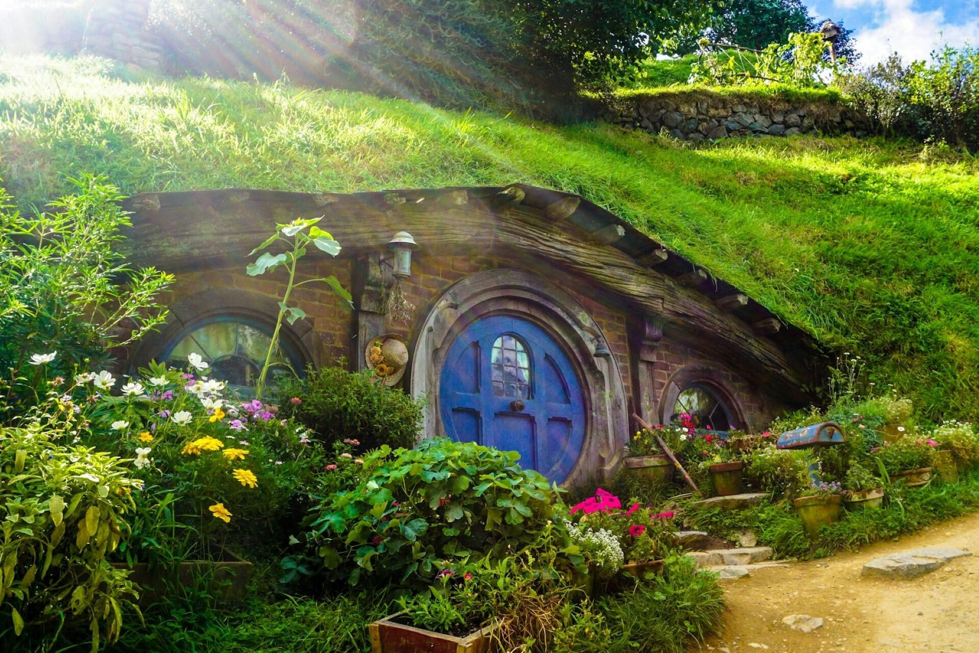 A Hobbit Hole at the Hobbiton set, New Zealand.