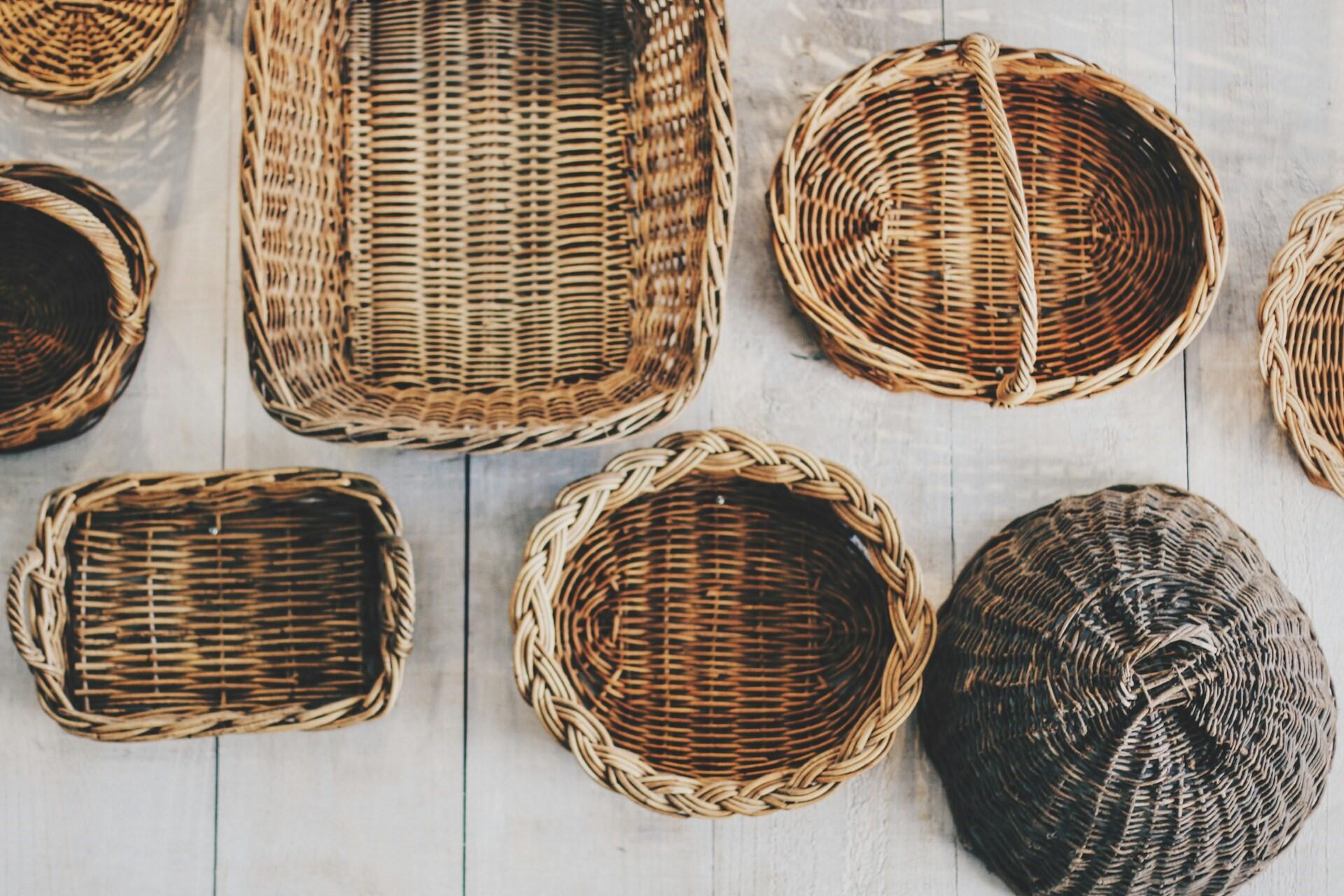 Several woven baskets.
