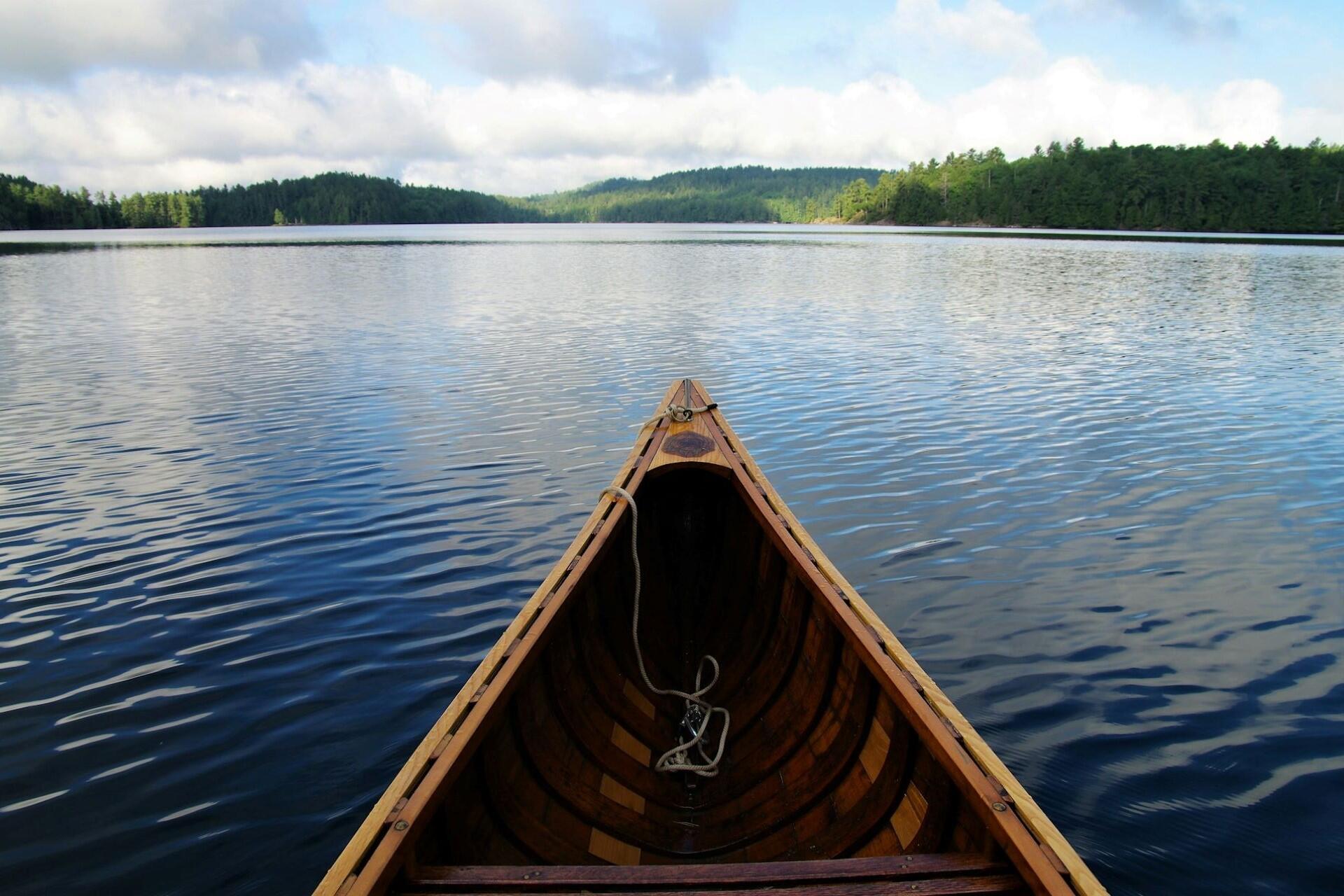A canoe on a lake.