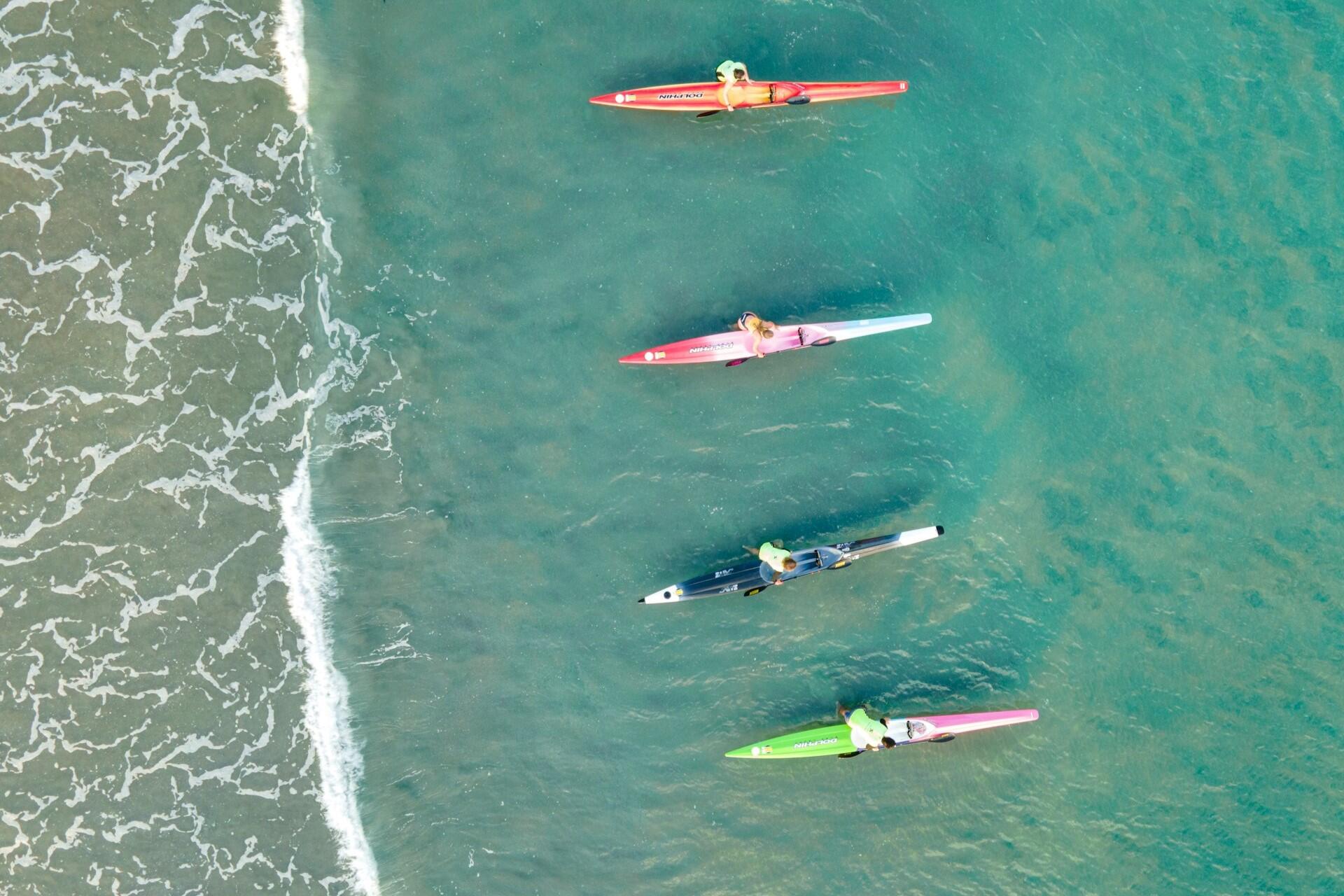 Kayaks on the water in New Zealand.