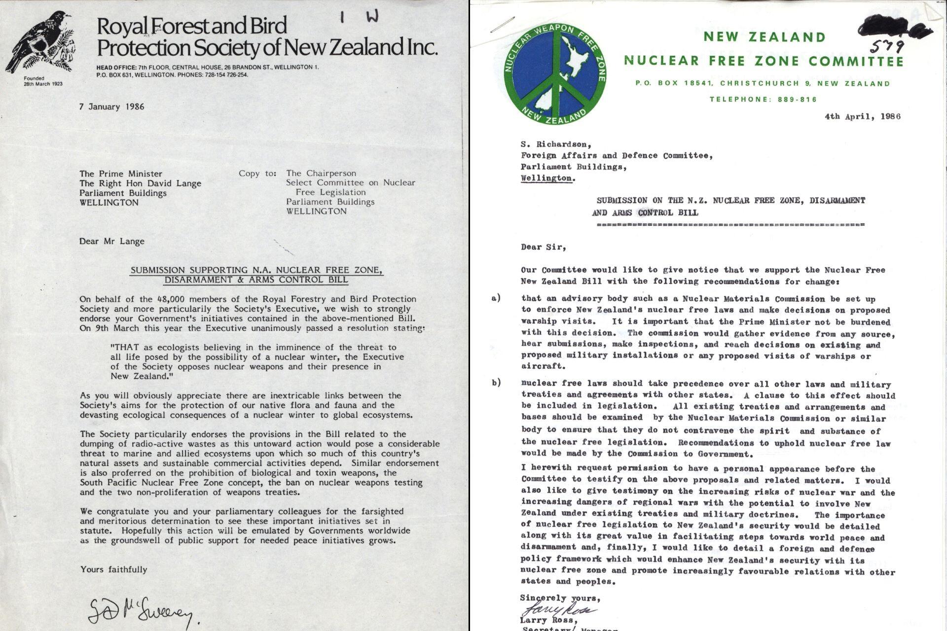 Submissions supporting a Nuclear-free Zone in New Zealand.