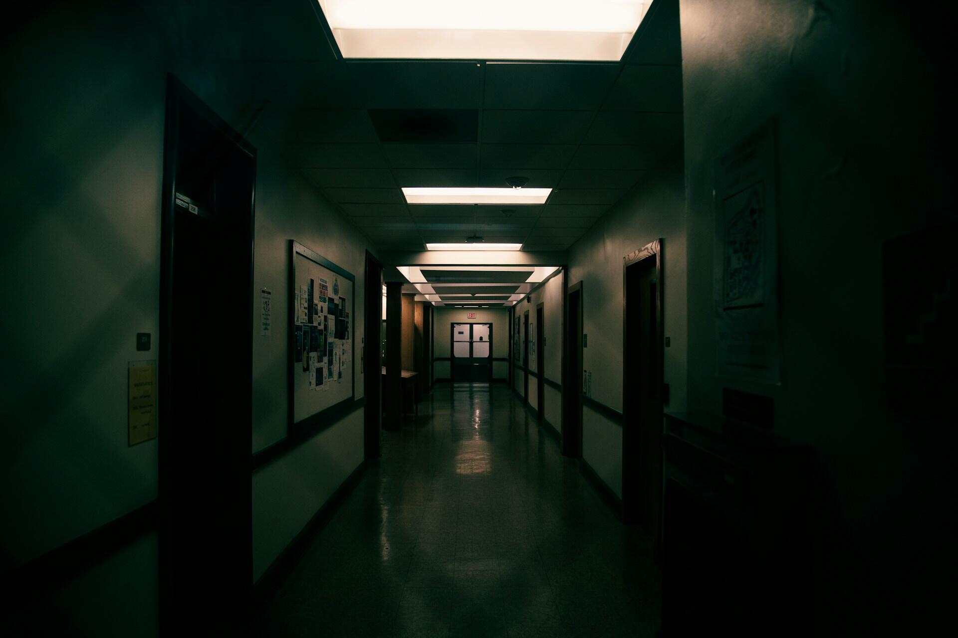 A hospital at night.