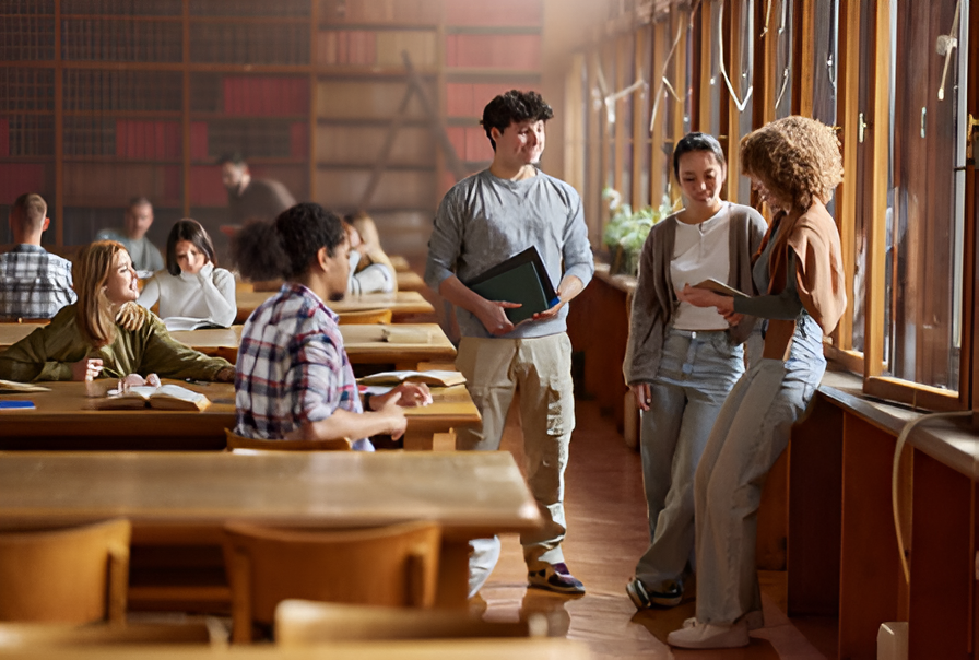 Chicos reuniéndose para estudiar