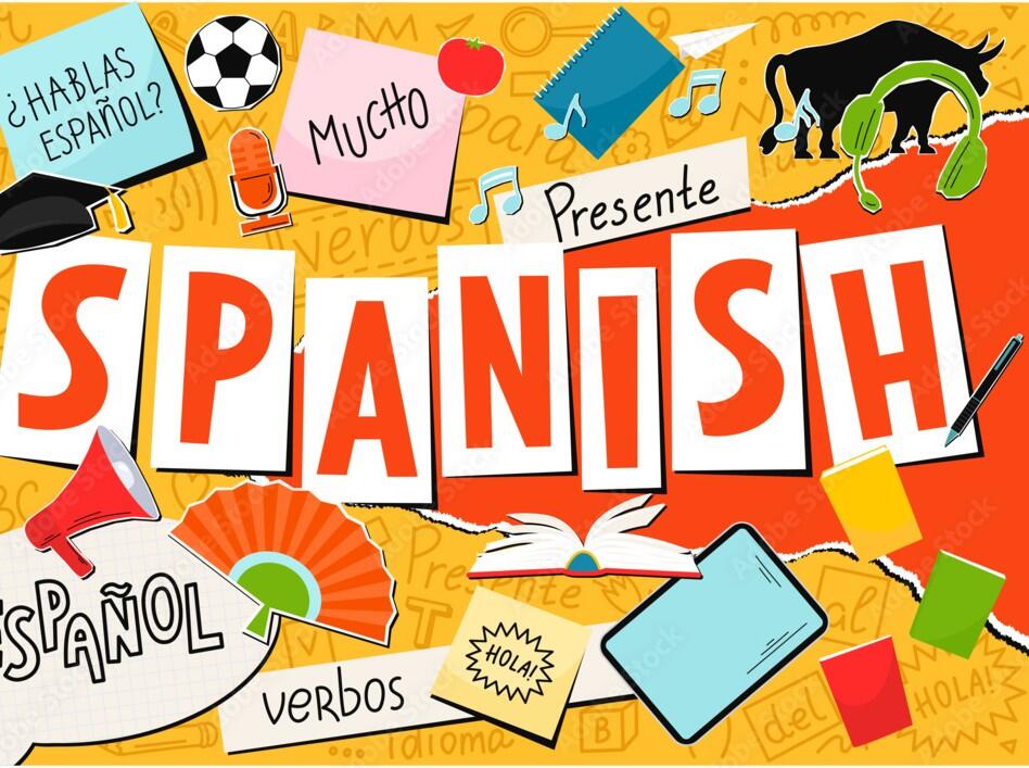 Spanish. Language collage. Hablas Espanol? Hallo...Translation: 