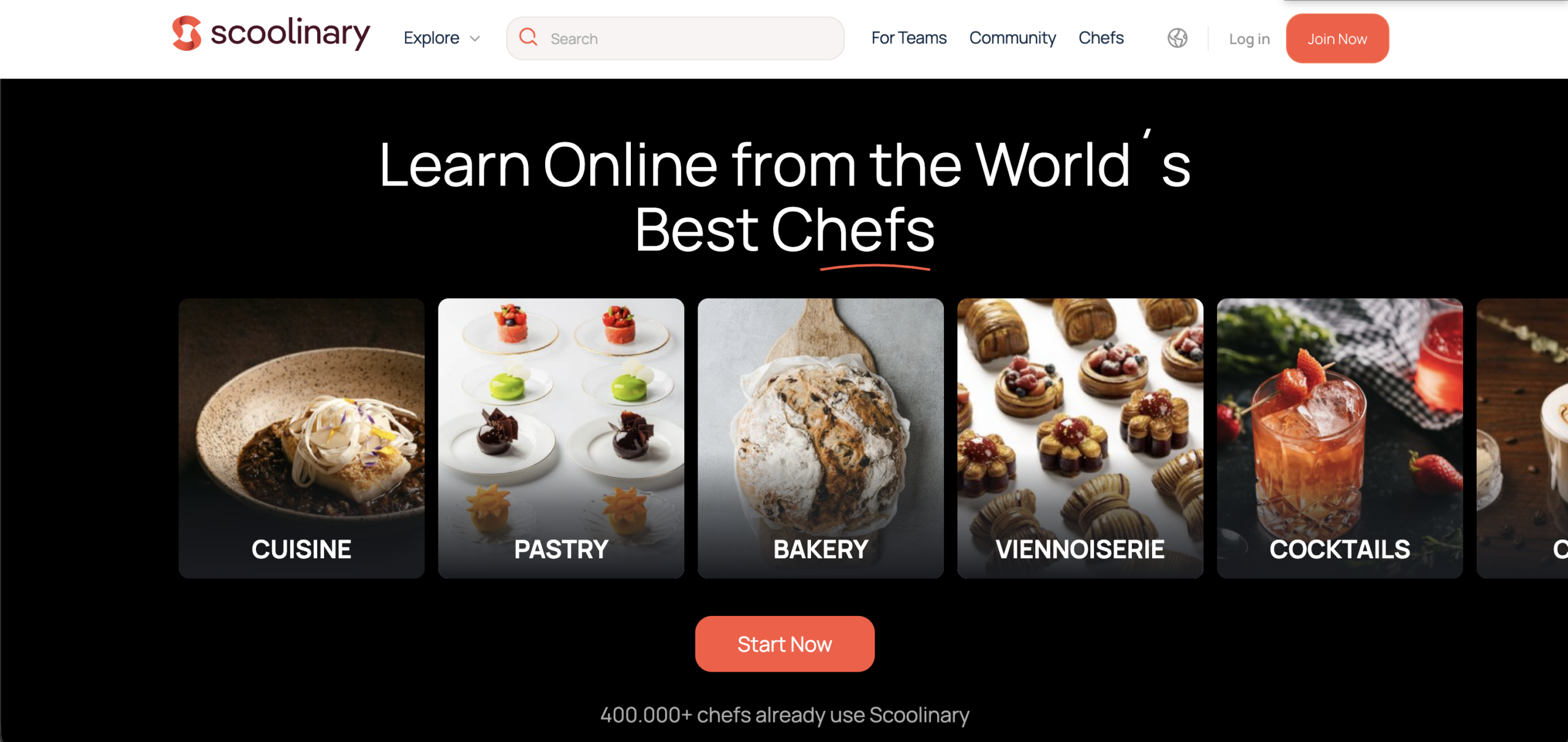 Plataforma Scoolinary para aprender cocina online con cursos de chefs profesionales y técnicas culinarias avanzadas.