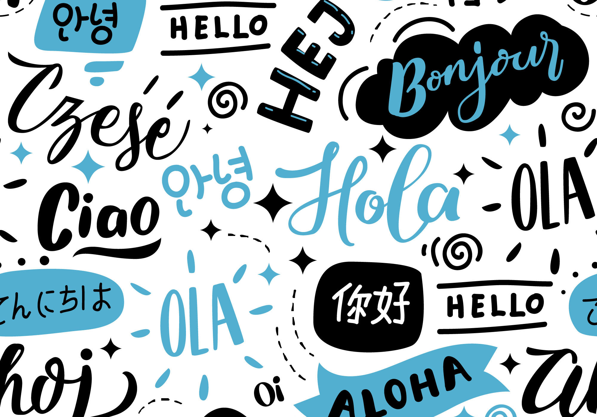 palabra HOLA escrita en diferentes idiomas