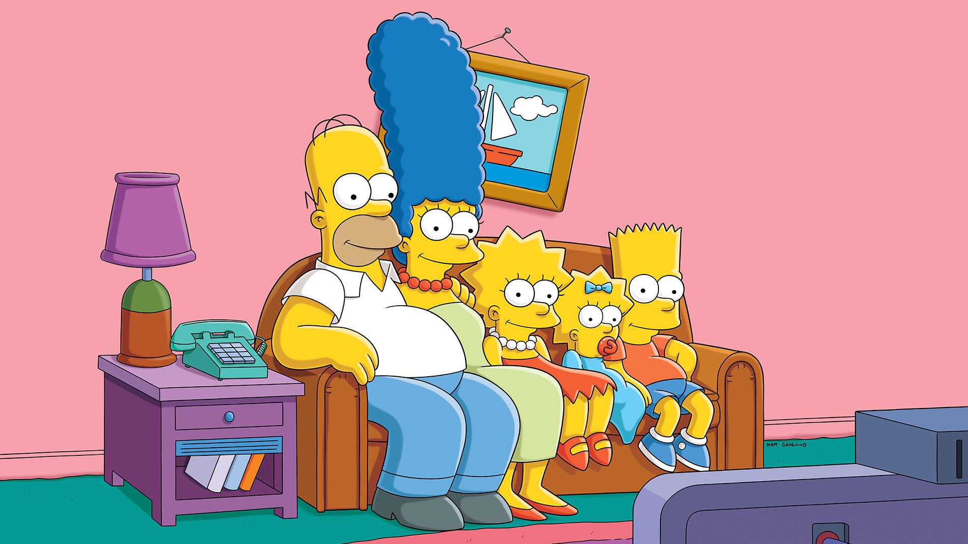 familia simpsons todos sentados en el mueble