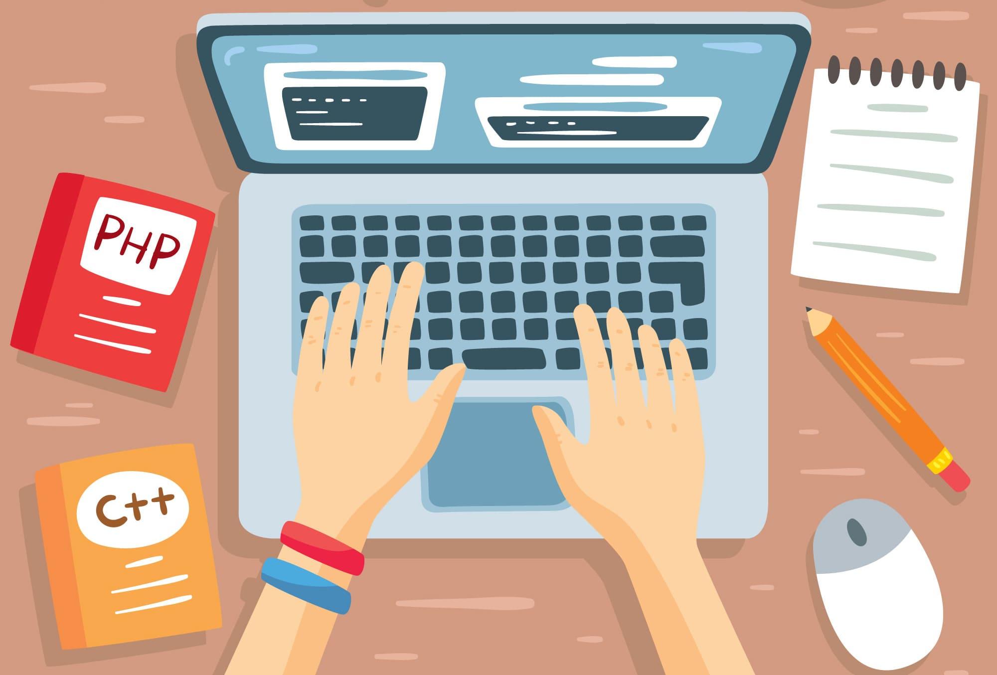 computadora con conceptos de programacion