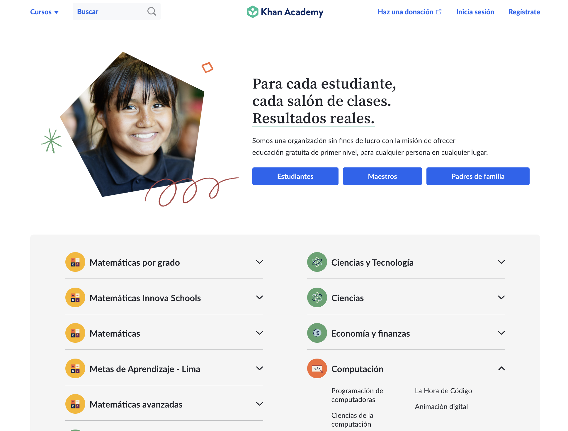 menu de cursos khan academy