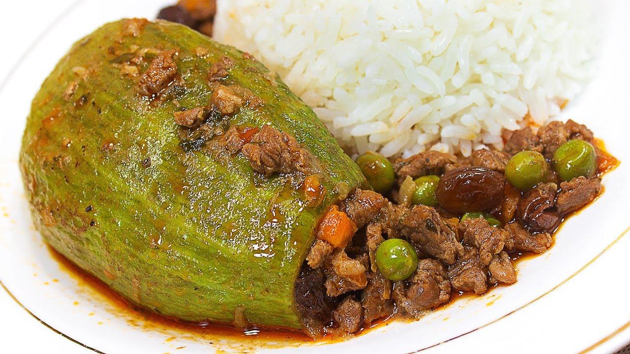 guiso de caigua rellena con arroz blanco