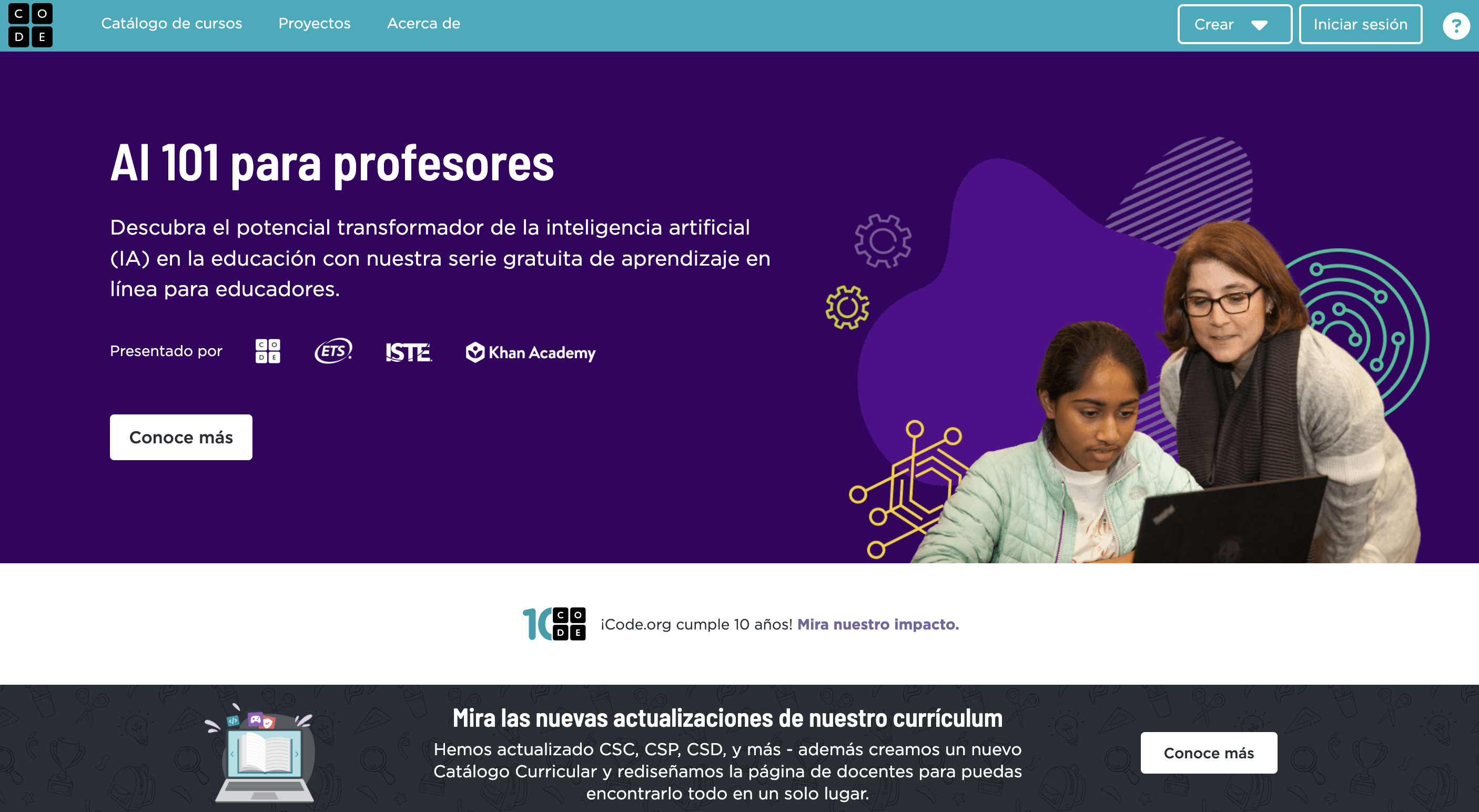 menu inicio de code org cursos de programacion