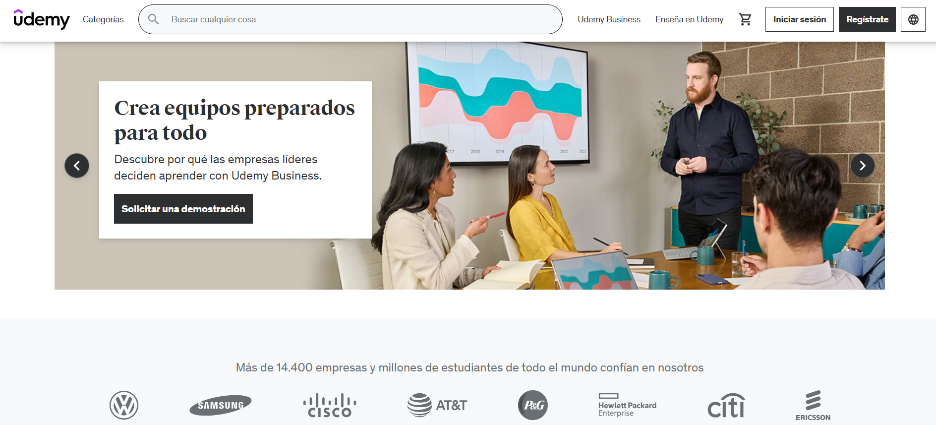 Pantalla de inicio de Udemy