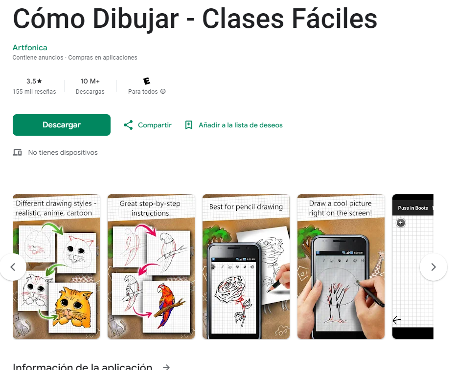 La app "Como dibujar - Clases Fáciles" en la Play Store