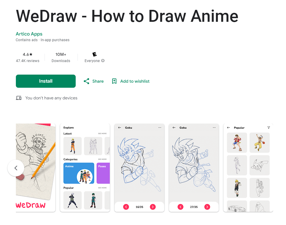La app "We Draw" en la Play Store