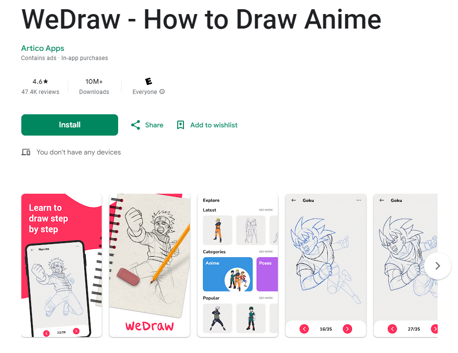 vista en play slore de la app WeDraw