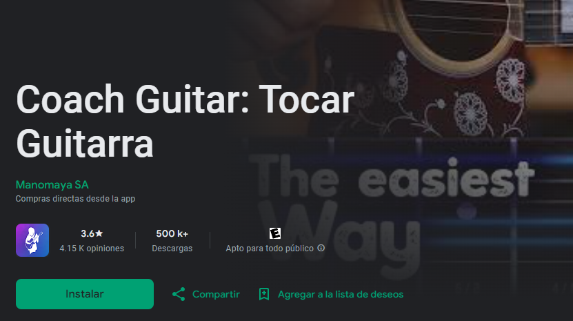 vista de la app Coach Guitar en la playstore