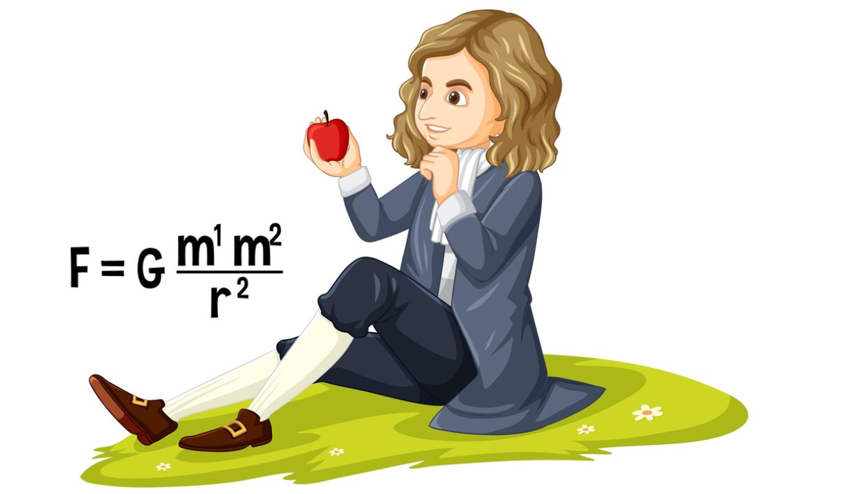 ilustración de Isaac Newton con formulas ilustradas
