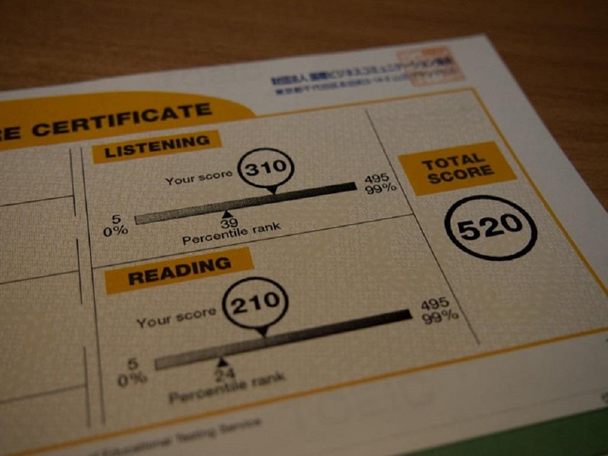 vista de resultado a una evalución de inglés